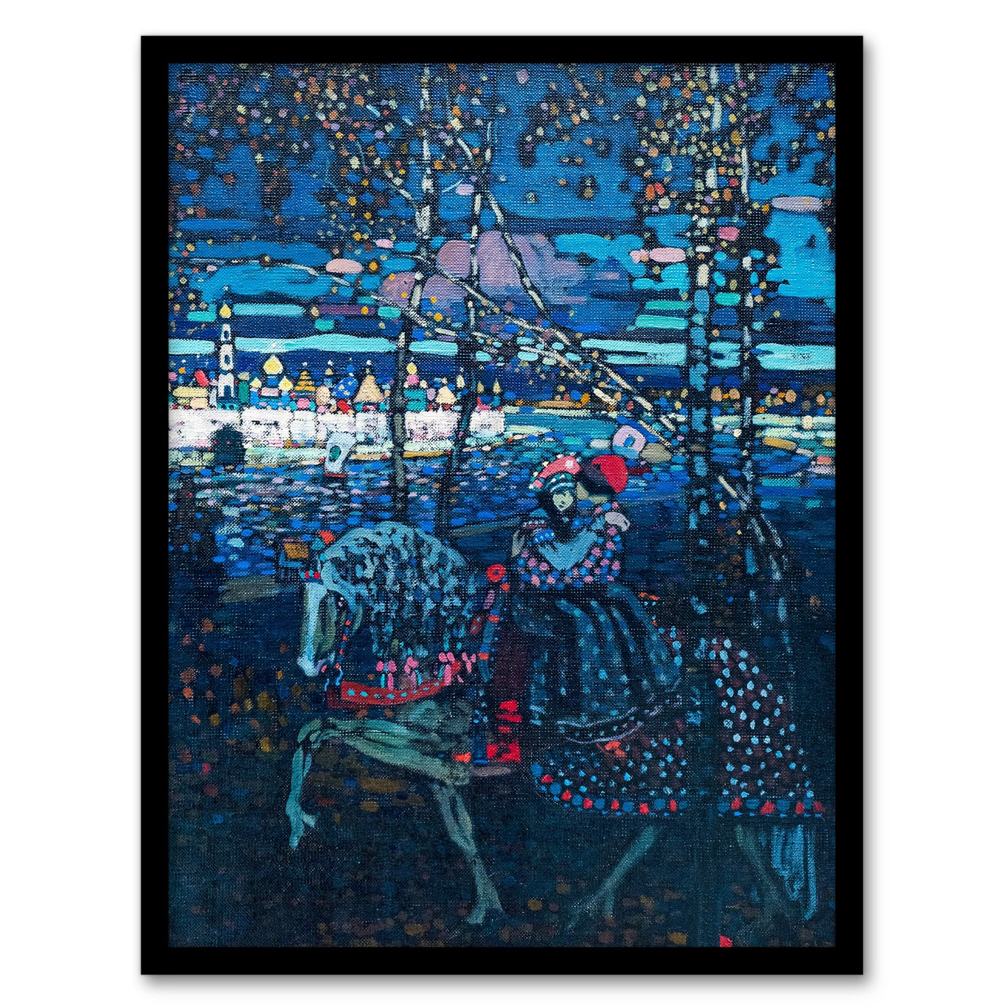 Wassily Kandinsky Framed Wall Art Riding Couple in Russian Cityscape Home Décor