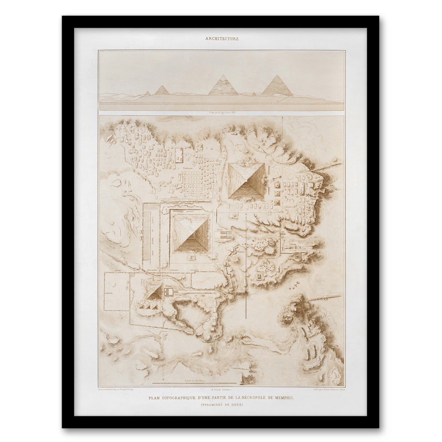Prisse d'Avennes Giza Pyramids French Topographic Map Framed Wall Art Print