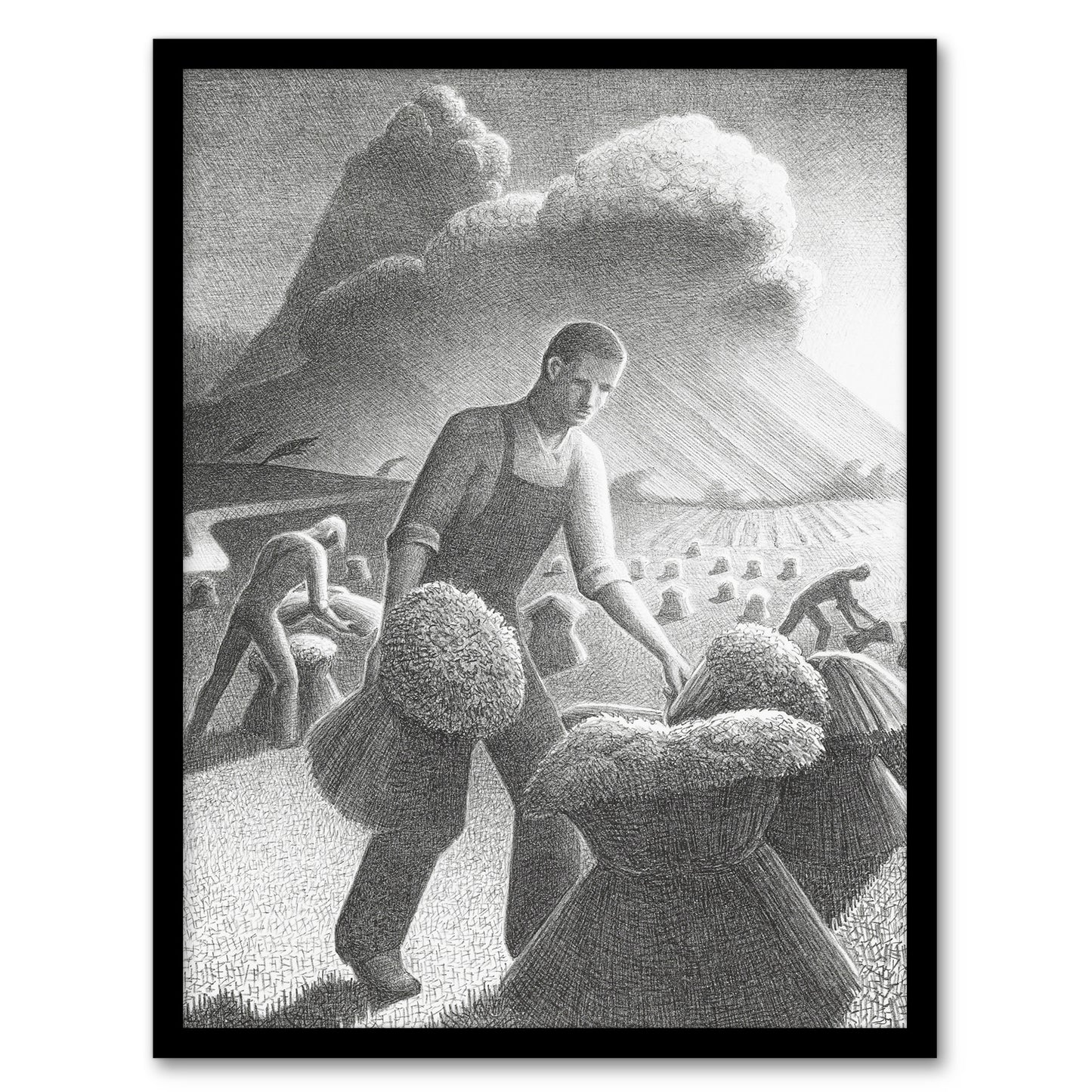 Grant Wood Approaching Storm in Wheat Farm Framed Wall Art Picture Print