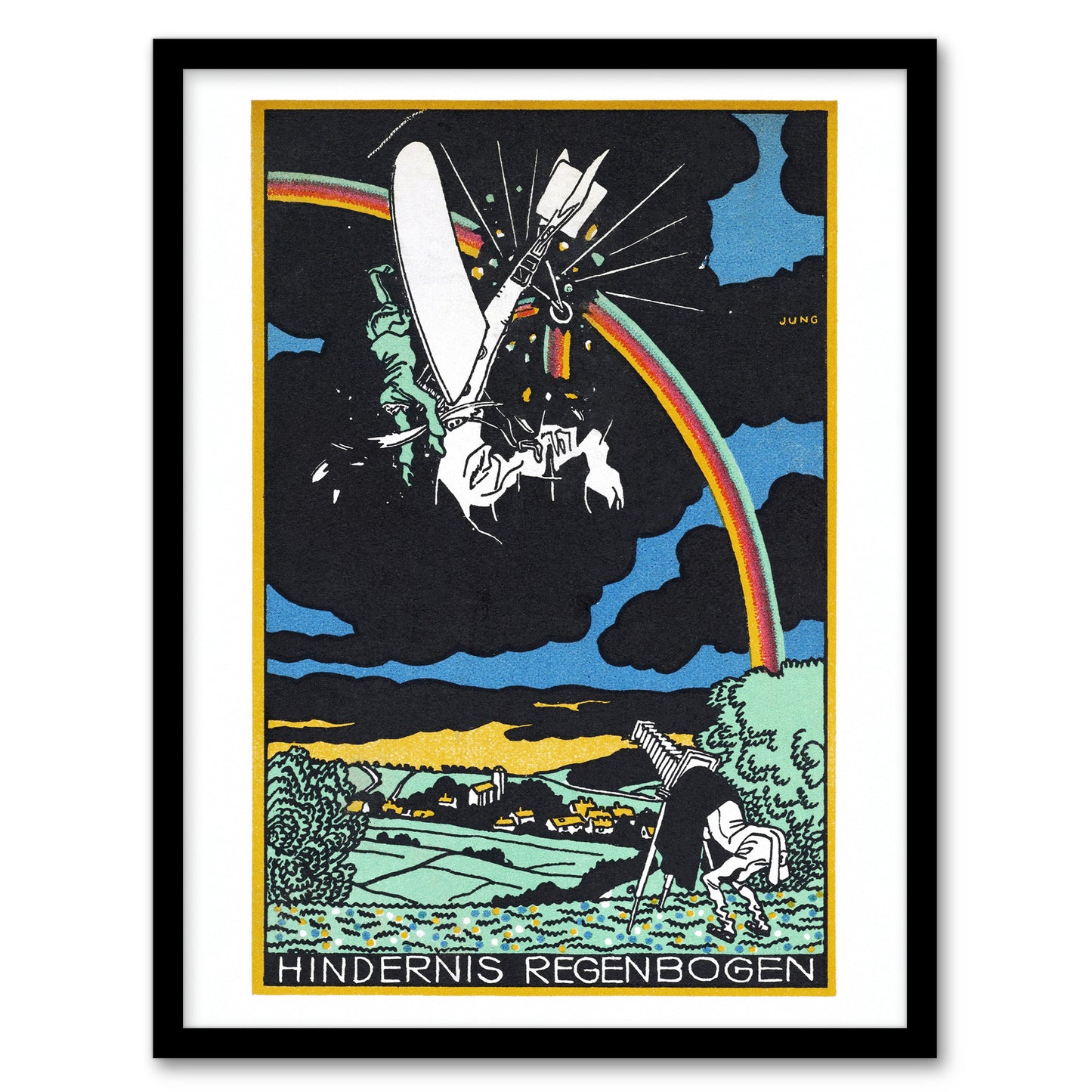 Moriz Jung Rainbow Obstacle Plane Crash Painting Framed Wall Art Print