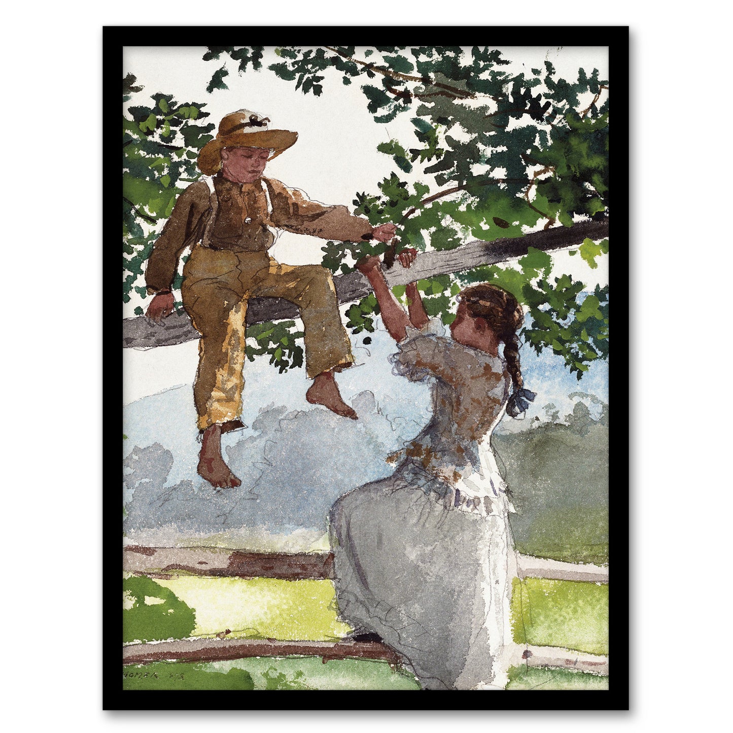 Winslow Homer On the Fence Children Watercolour Framed Wall Art Picture Print
