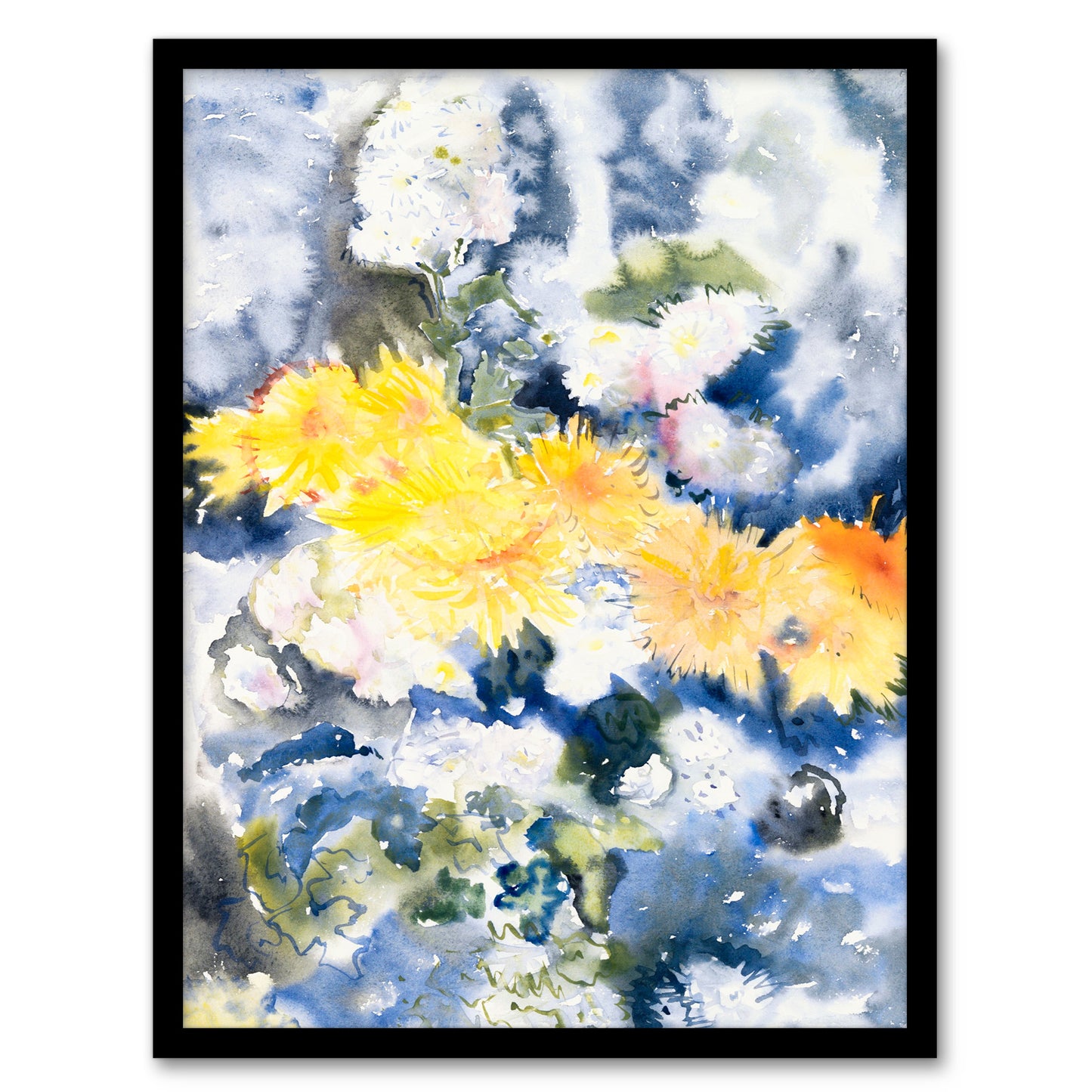 Charles Demuth Framed Wall Art Yellow and Blue Floral Watercolour Home Décor