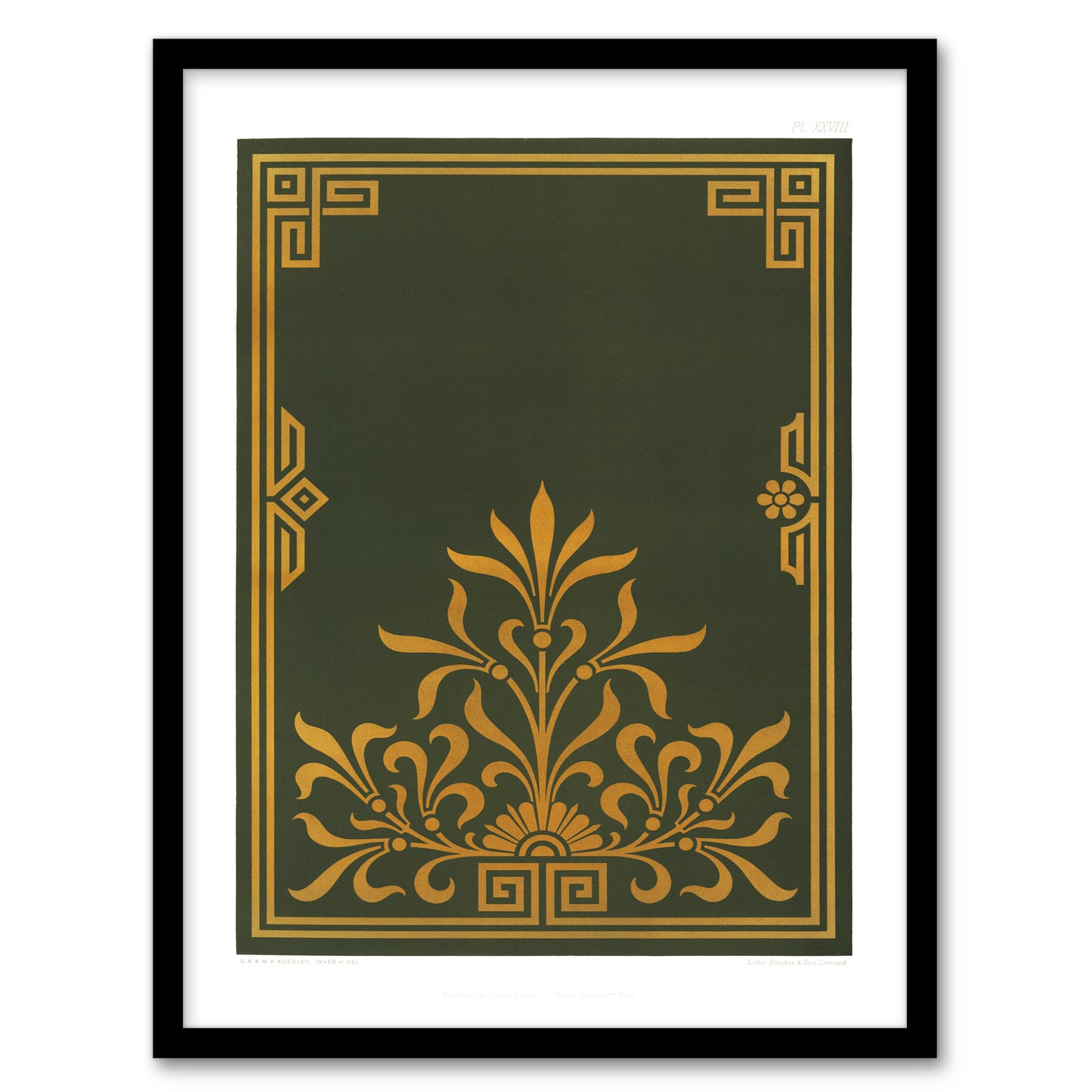 GA and MA Audsley Framed Wall Art Antique Art Deco Botanical Pattern Home Décor