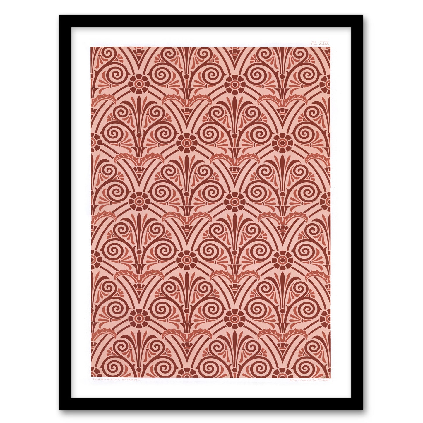 GA and MA Audsley Framed Wall Art Antique Botanical Greek Pattern Home Décor