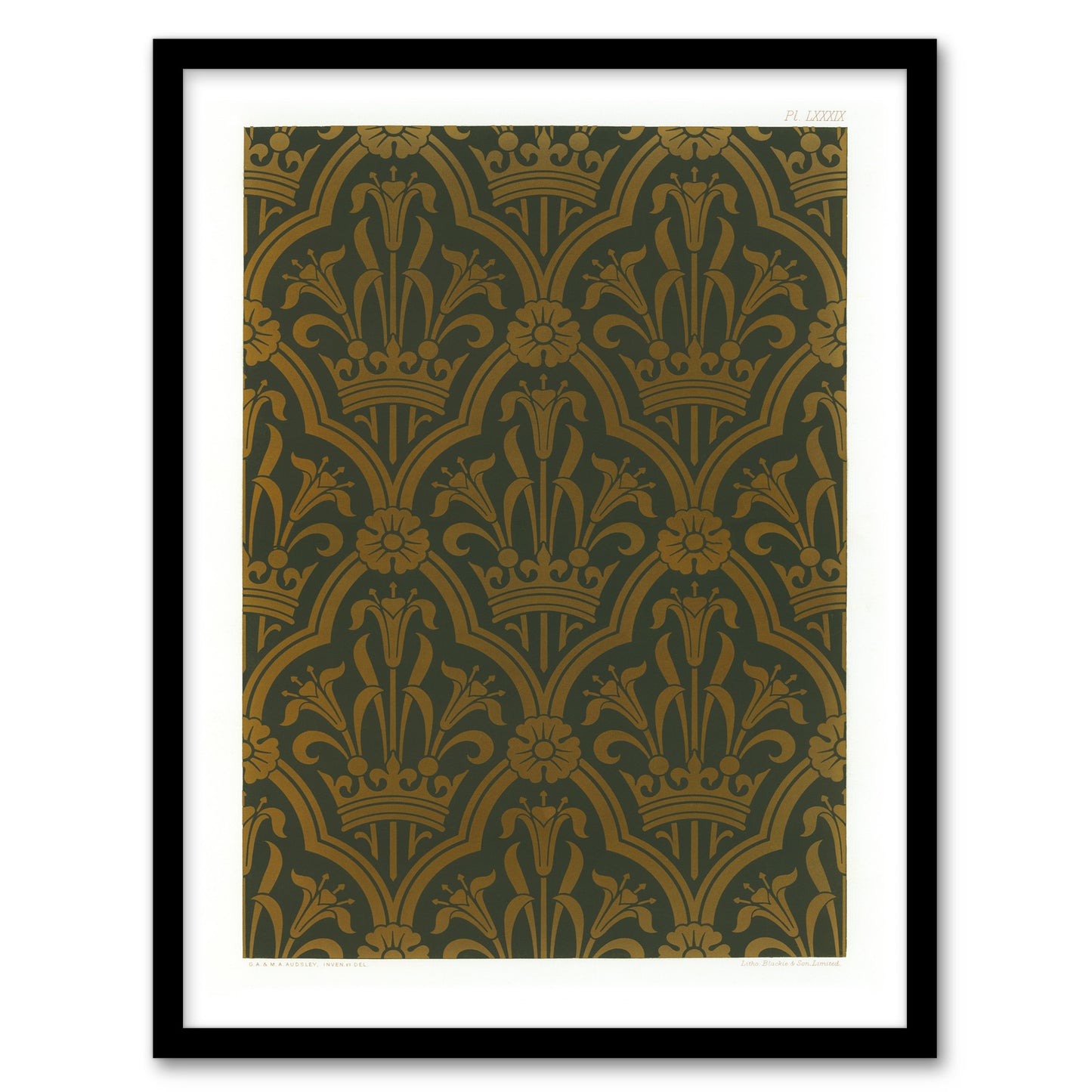 GA and MA Audsley Framed Wall Art Lily and Crown Art Deco Pattern Home Décor