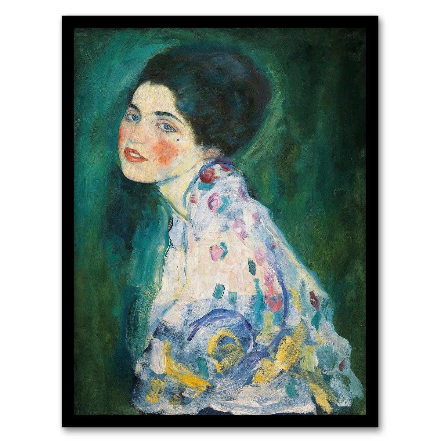 Gustav Klimt Framed Wall Art Print Portrait of a Lady in Floral Dress Home Décor