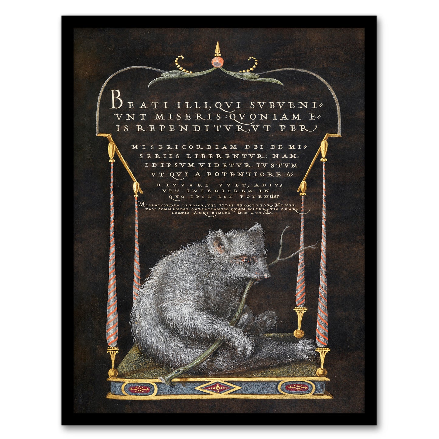 Joris Hoefnagel Framed Wall Art Latin Beatitudes with Sloth Illustration