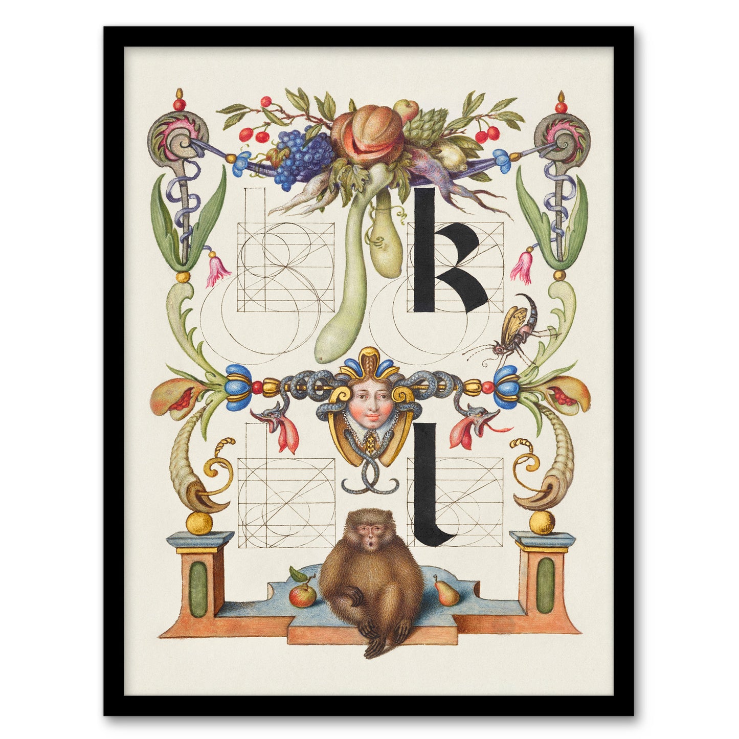 Model Book of Calligraphy Framed Wall Art Pictorial Letter Guide K and l