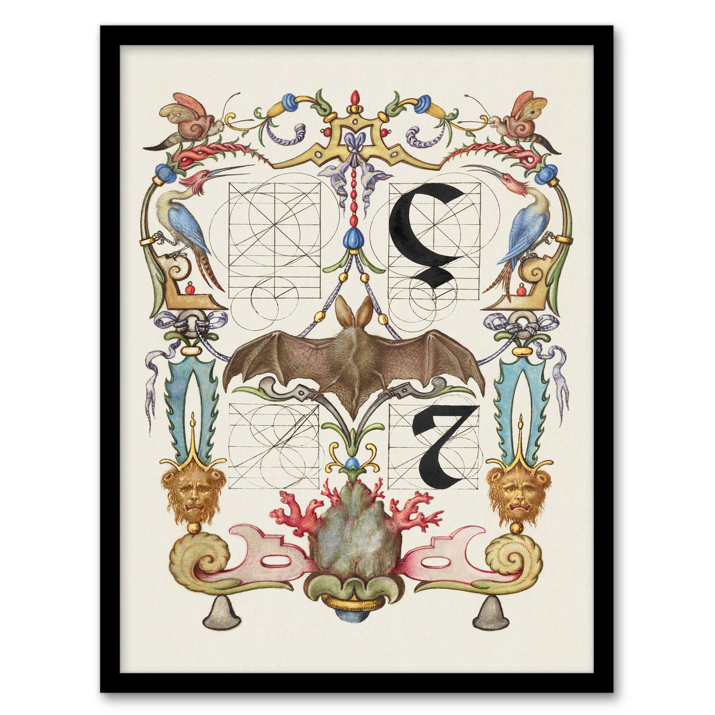 Model Book of Calligraphy Framed Wall Art Pictoral Letter Guide with Bat