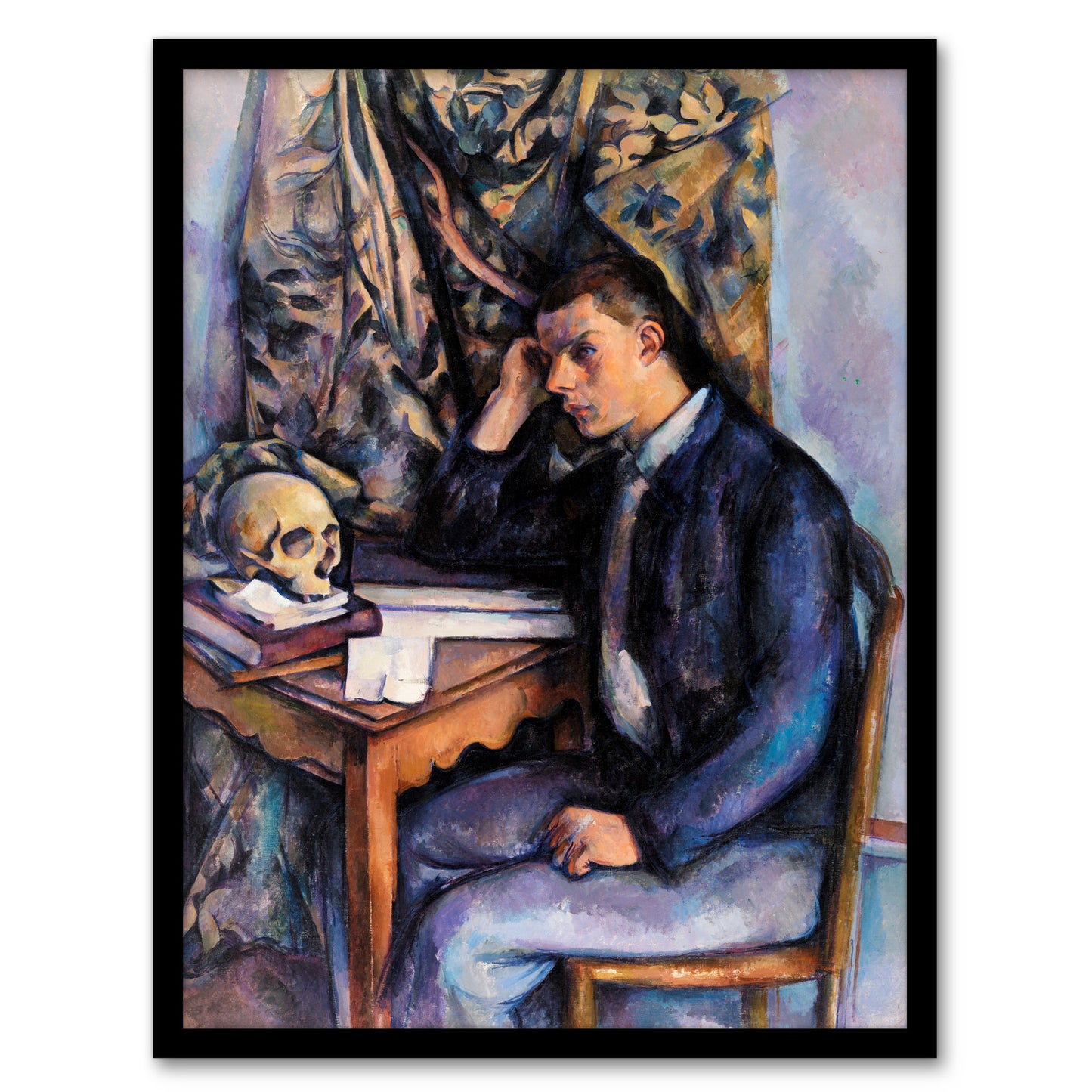 Paul Cezanne Framed Wall Art Young Man and Skull Portrait Painting Home Décor