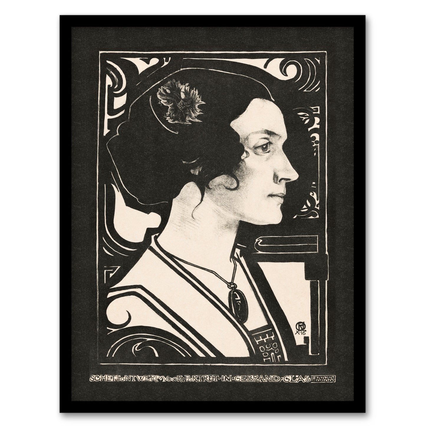 Richard Roland Holst Framed Wall Art Woman Stained Glass Sketch Portrait