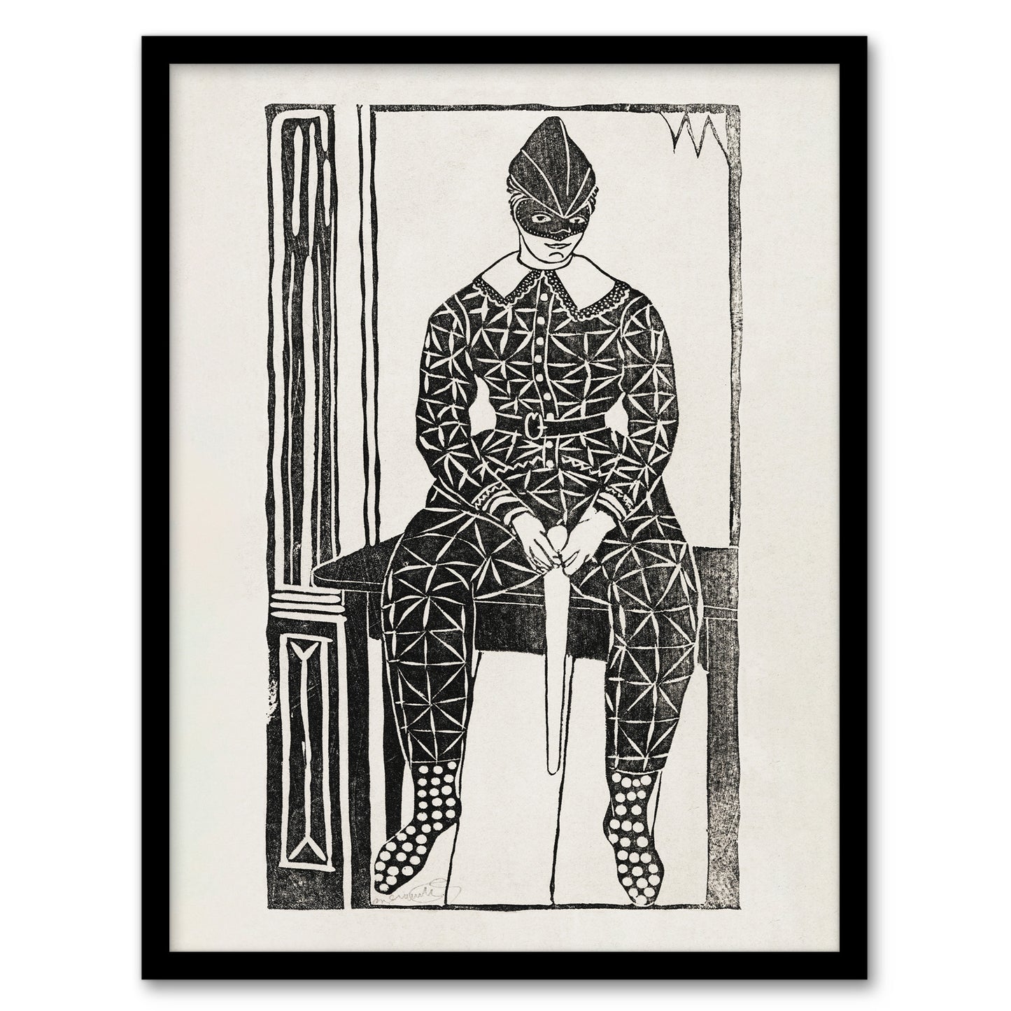 Samuel J De Mesquita Framed Wall Art Print Harlequin Clown Portrait Home Décor