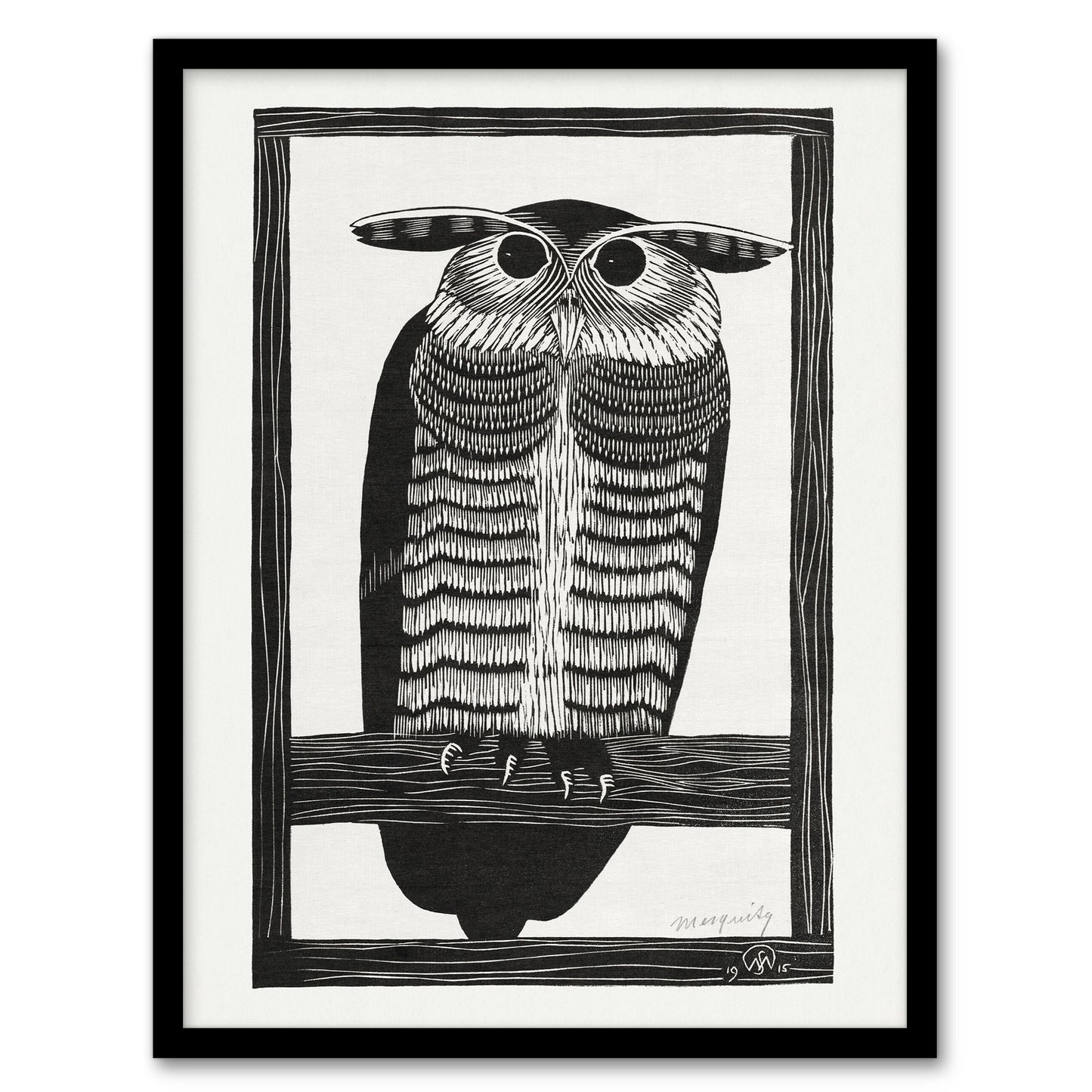 Samuel J De Mesquita Framed Wall Art Print Stylised Horned Owl Home Décor
