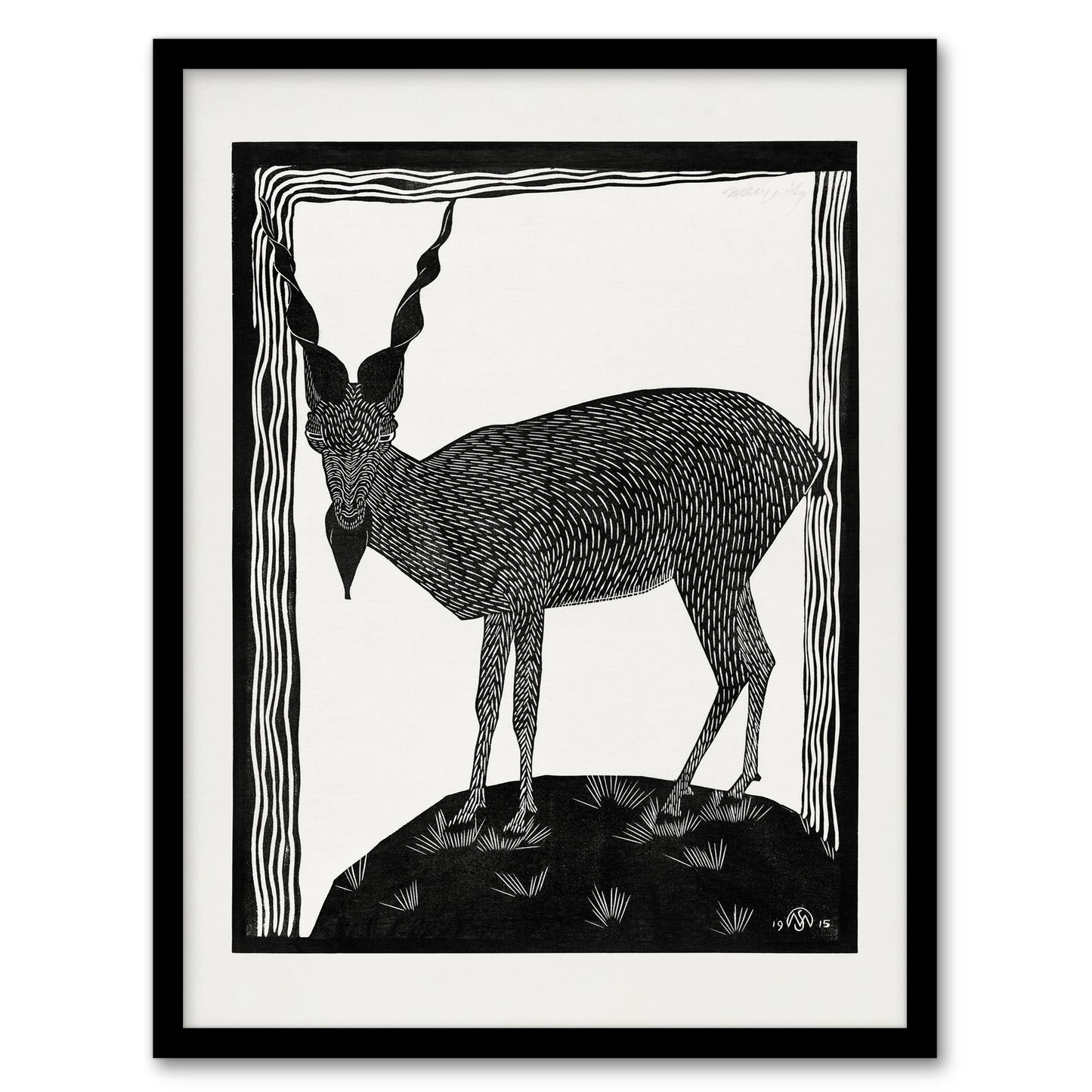 Samuel J De Mesquita Framed Wall Art Print Stylised Markhor Goat Home Décor