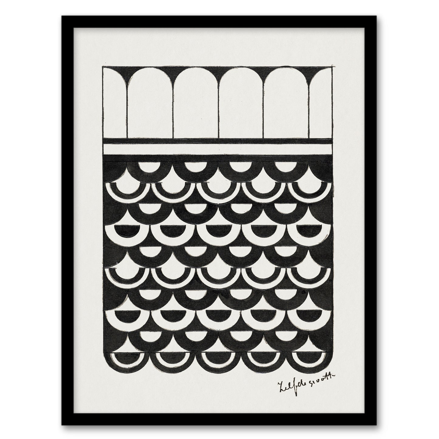 Samuel J De Mesquita Framed Wall Art Geometric Ornament of Scales Home Décor