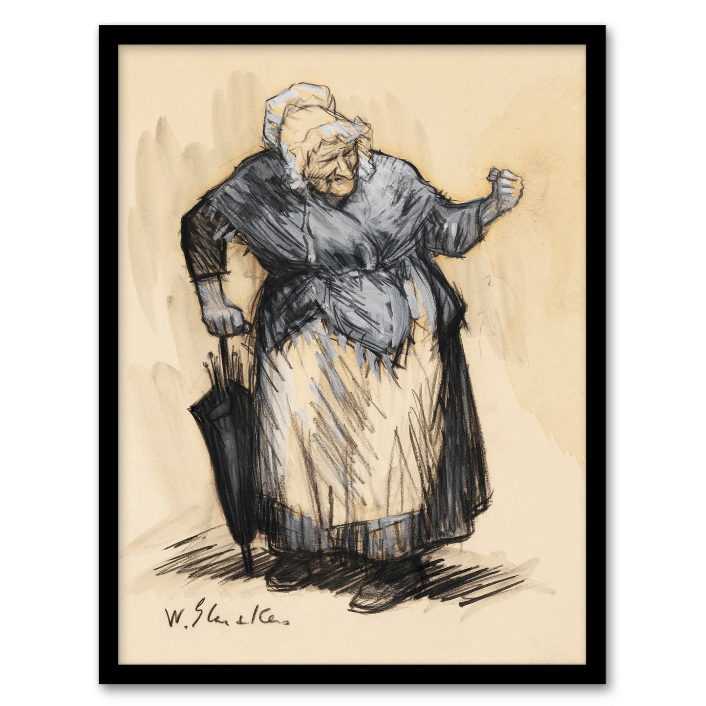 William James Glackens Framed Wall Art Print Angry Old Lady Sketch Home Décor