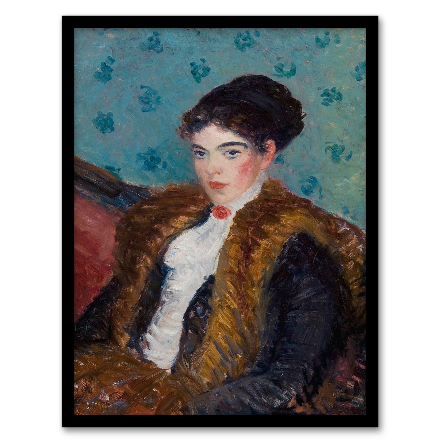 William James Glackens Framed Wall Art Print Girl with Fox Furs Home Décor