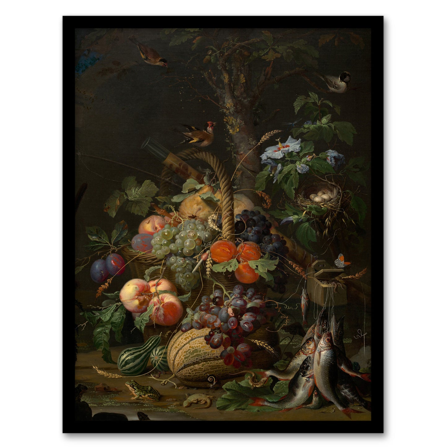 Still Life with Fruit Fish and a Nest Mignon Framed Wall Art Print