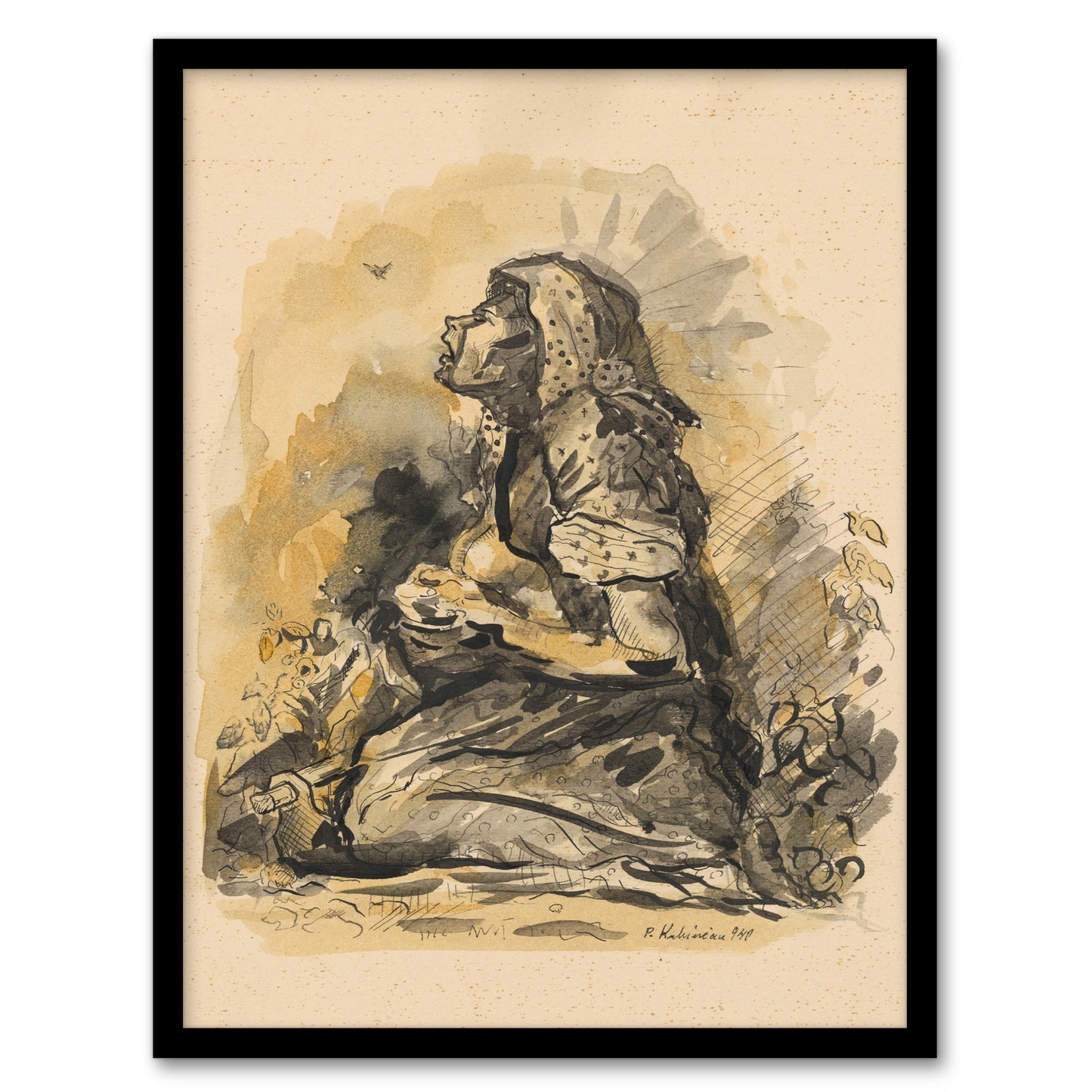 Gypsy and Lark Watercolour Kubincan Framed Wall Art Print