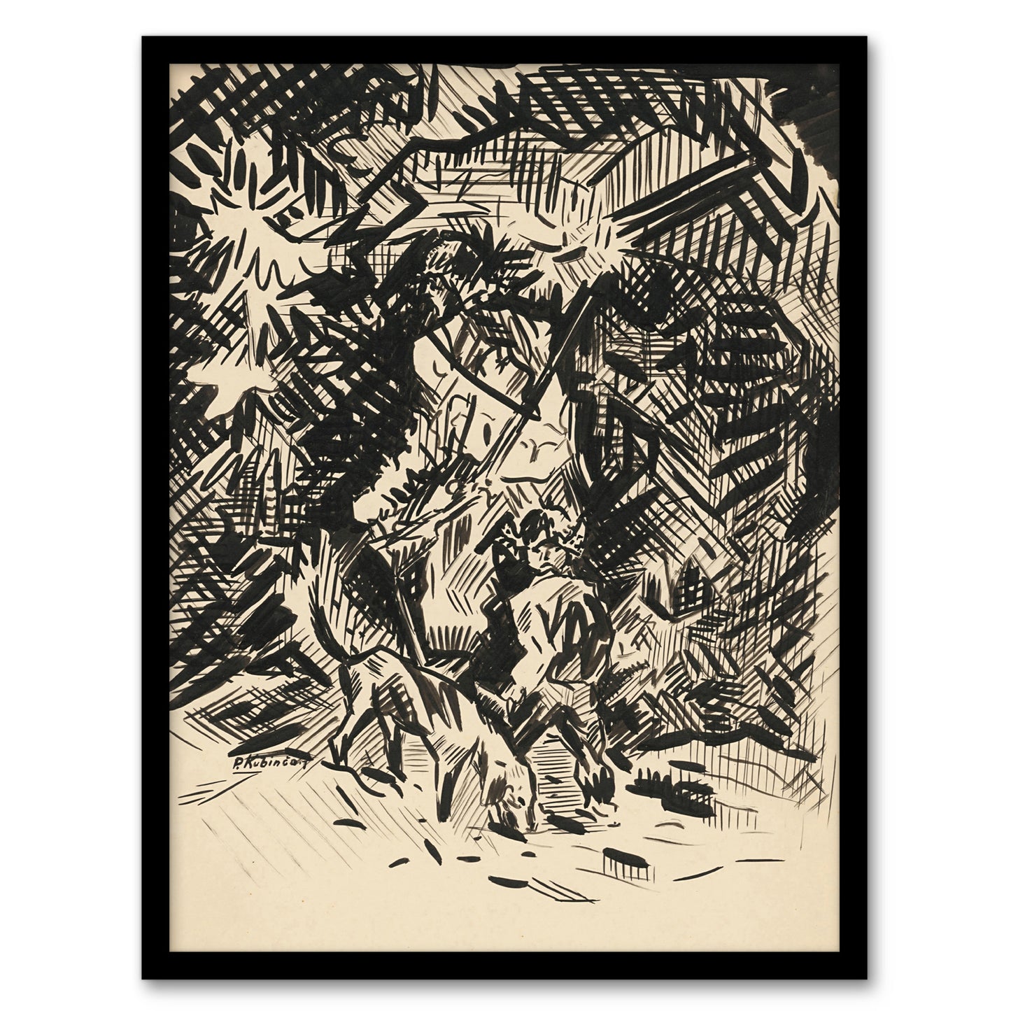 Hunter With Child And Hound Kubincan Framed Wall Art Print
