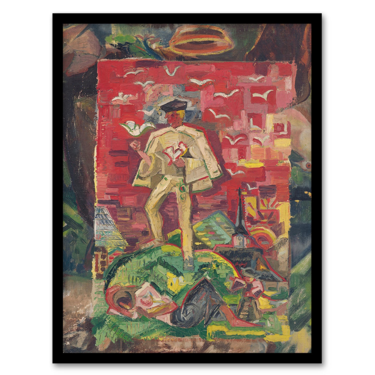 Man In Folk Costume Surreal Kubincan Framed Wall Art Print