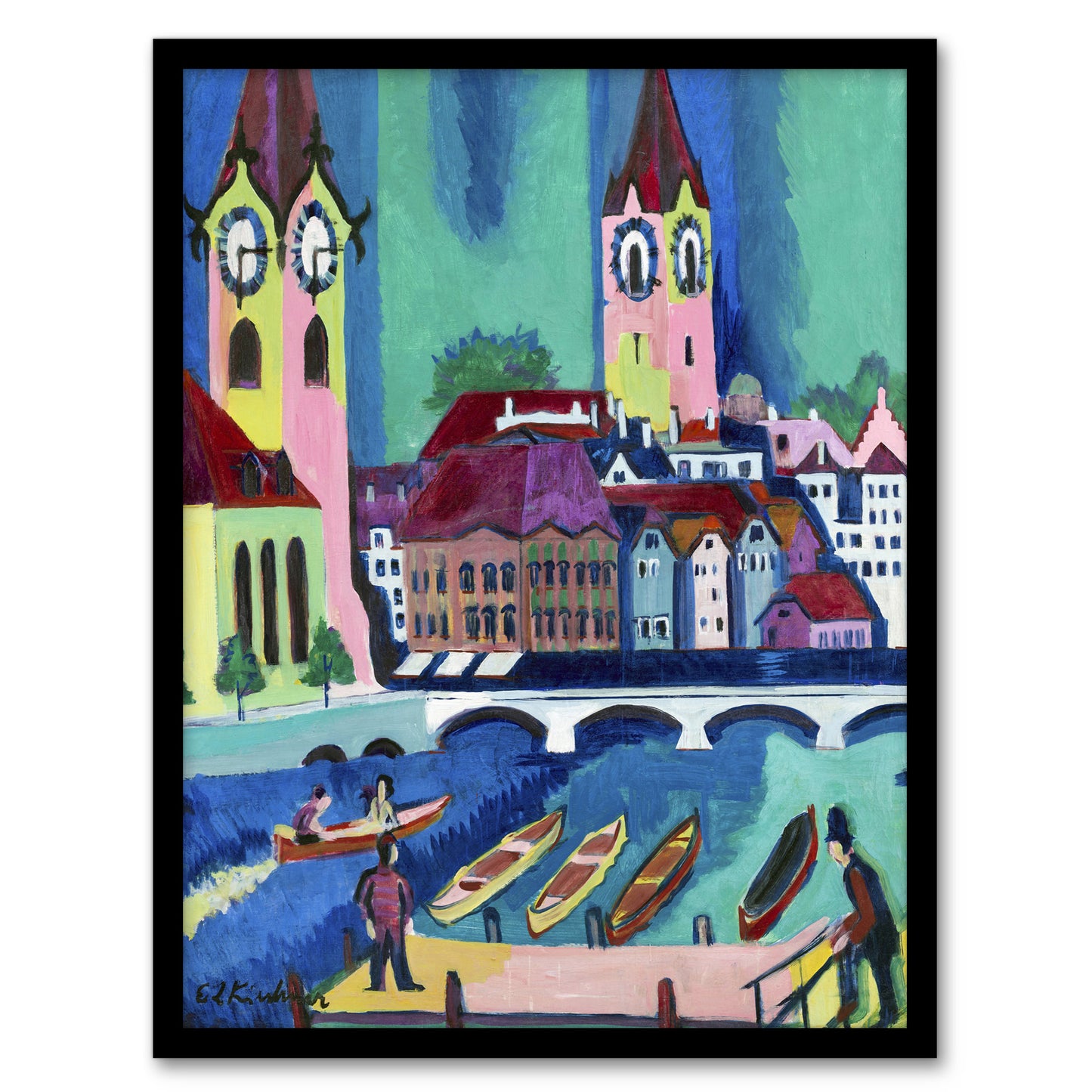Zurich Colourful Cityscape Kirchner Framed Wall Art Print
