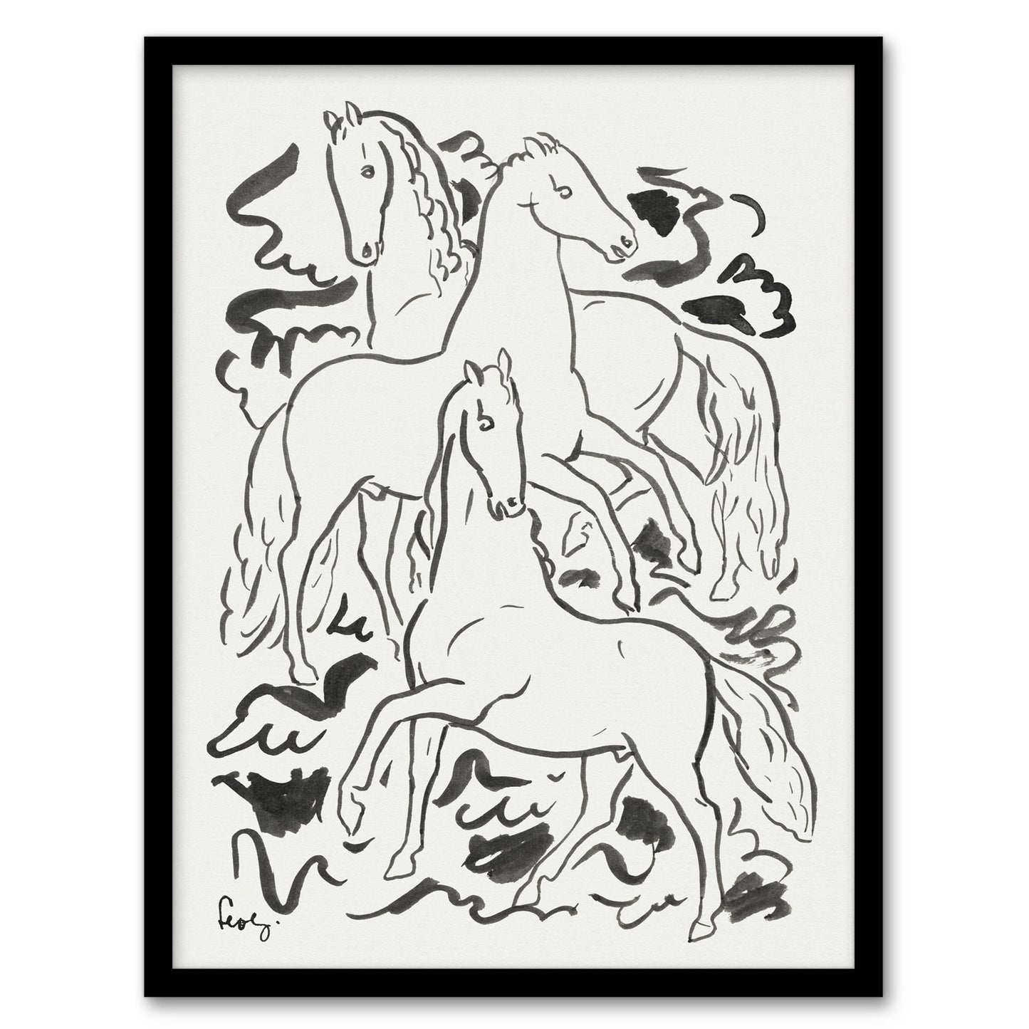 Three Horses Ink Drawing Leo Gestel Framed Wall Art Print