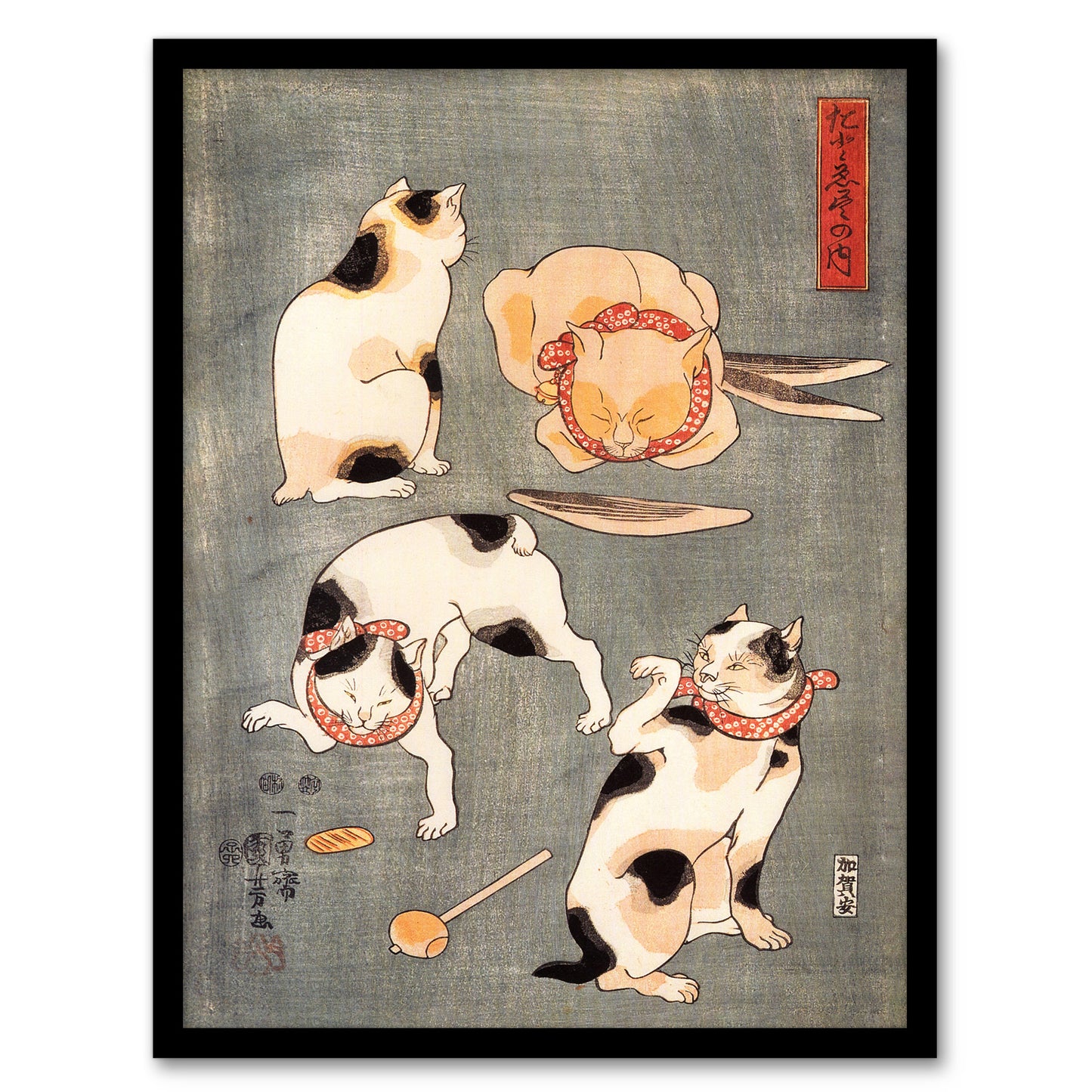 Four Cats in Different Poses Kuniyoshi Framed Wall Art Print