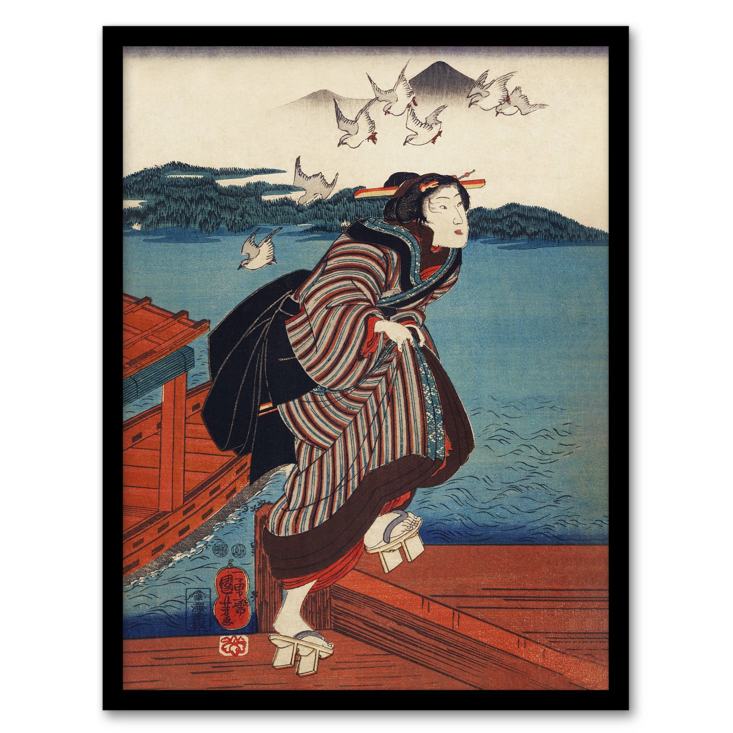 Young Woman at Sanbashi Pier Kuniyoshi Framed Wall Art Print