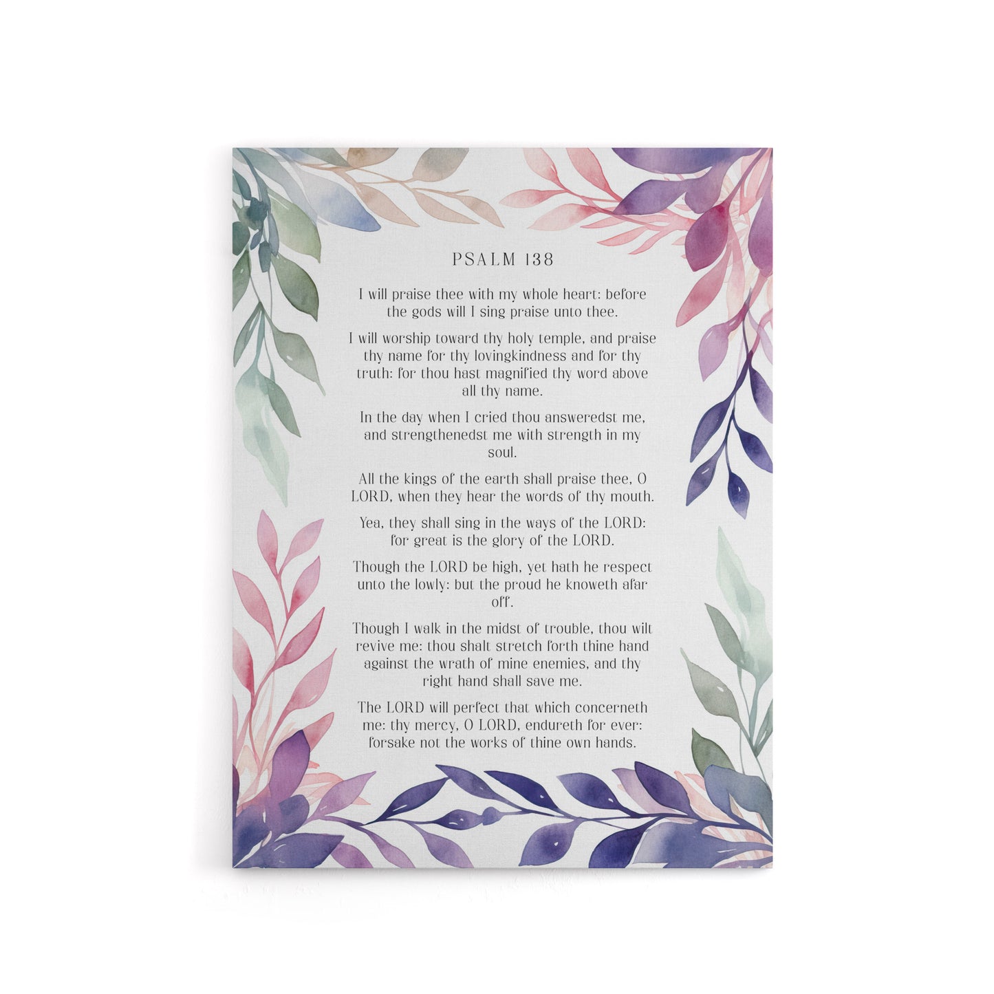 Psalm 138 I Will Praise Thee Bible Quote Canvas Wall Art Print
