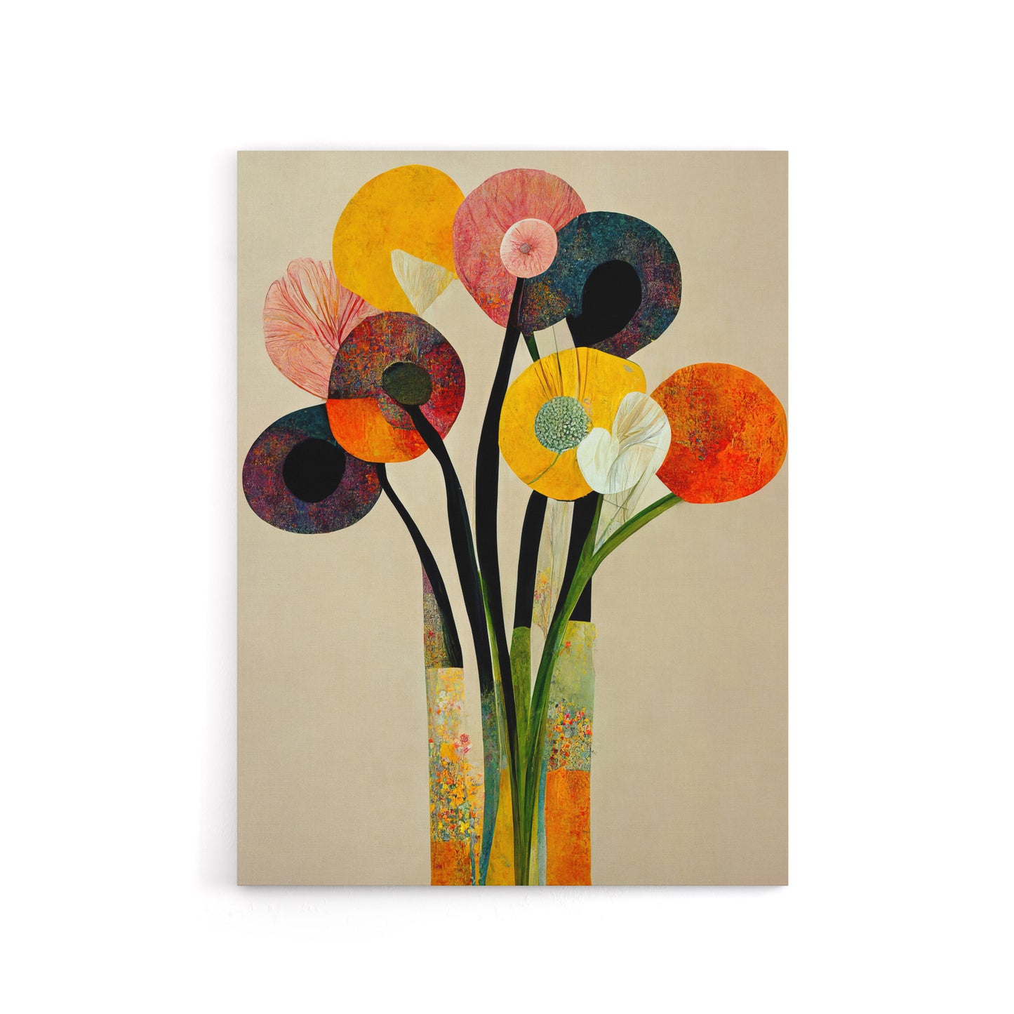 Abstract Flower Bouquet in Vase Floral Canvas Wall Art Print