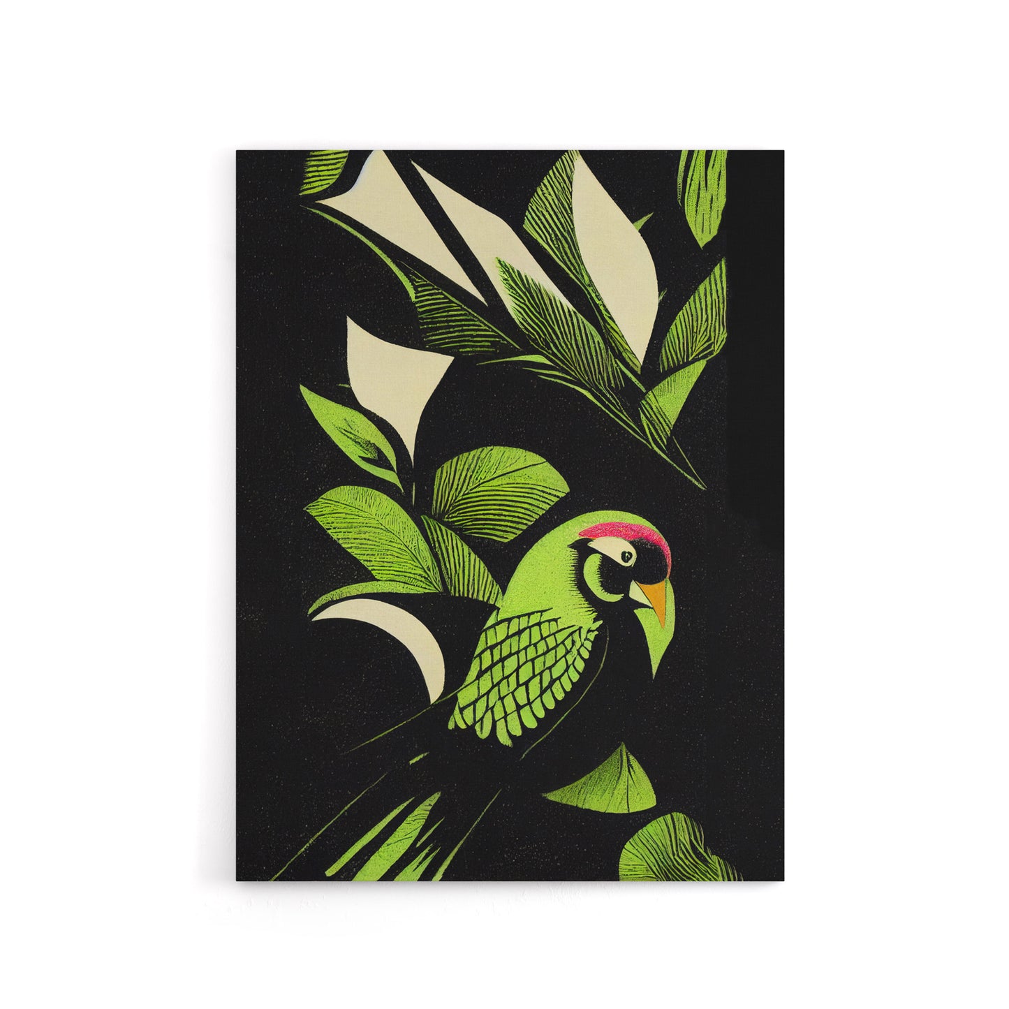 Jungle Leaves With Parrot Canvas Wall Art Print