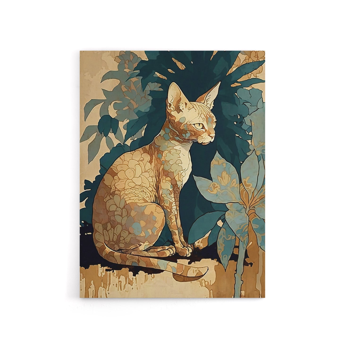 Devon Rex Cat With Floral Pattern Fur Canvas Wall Art Print