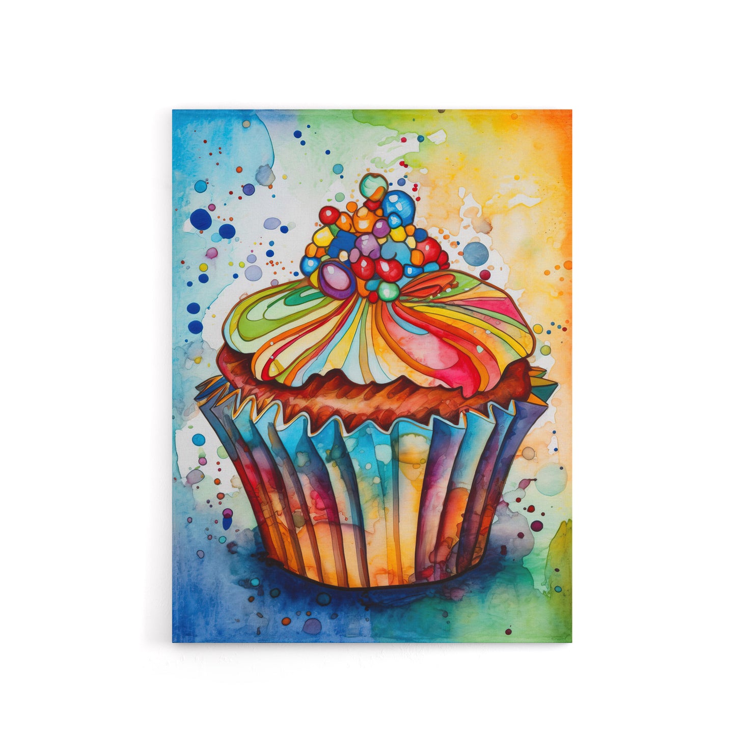 Cupcake Vibrant Watercolour Kitchen Decor Canvas Wall Art Print