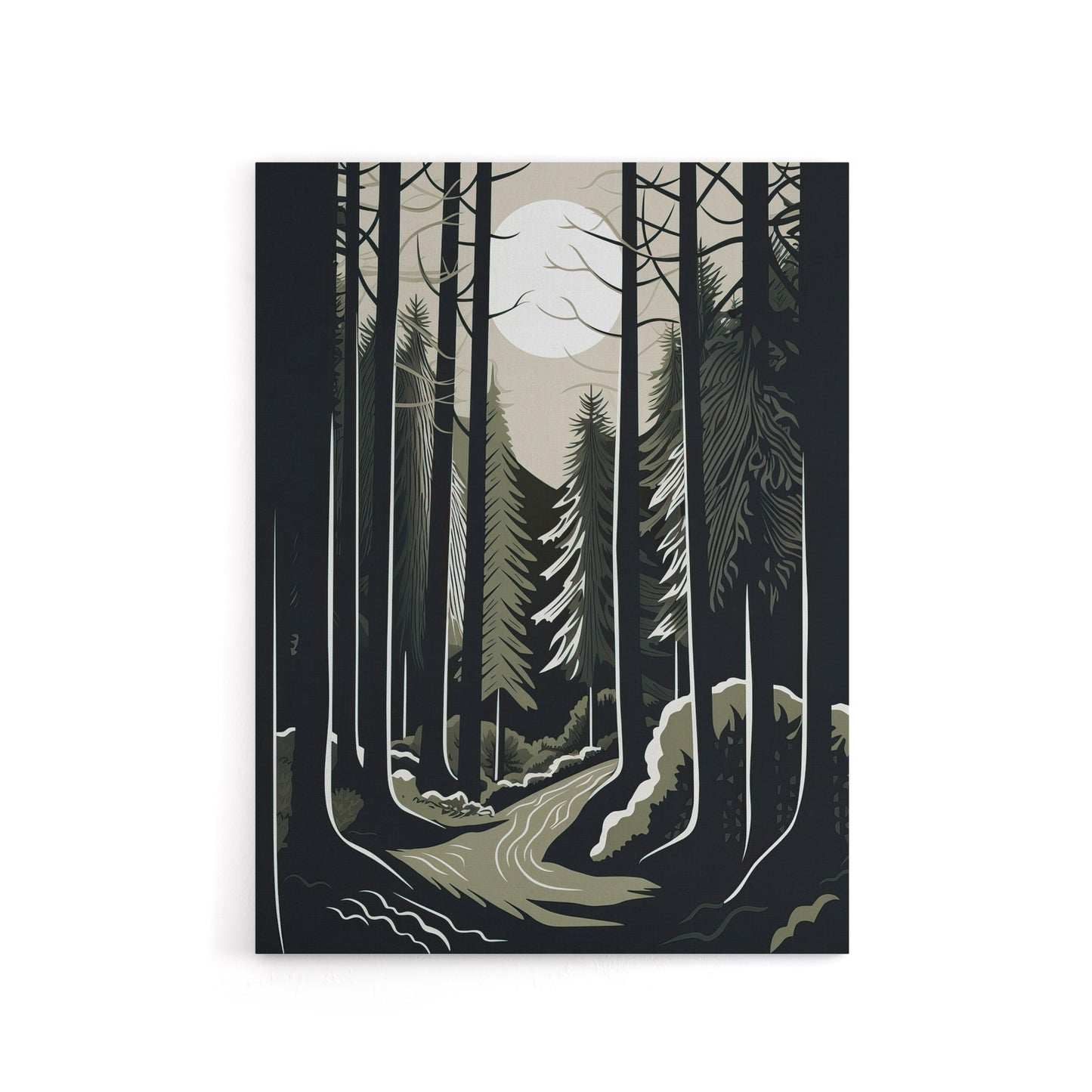 Full Moon Over Forest Landscape Canvas Wall Art Print