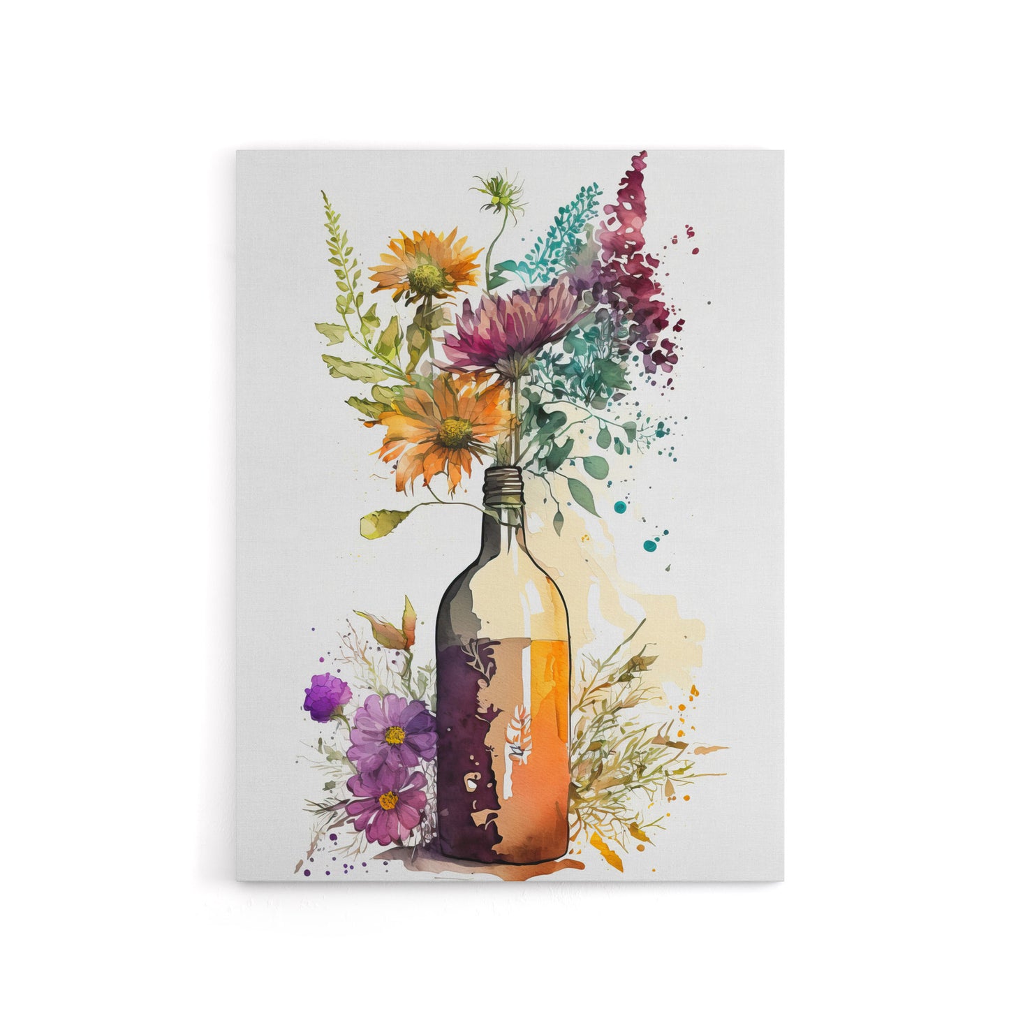Wildflower Bouquet In Wine Bottle Floral Canvas Wall Art Print