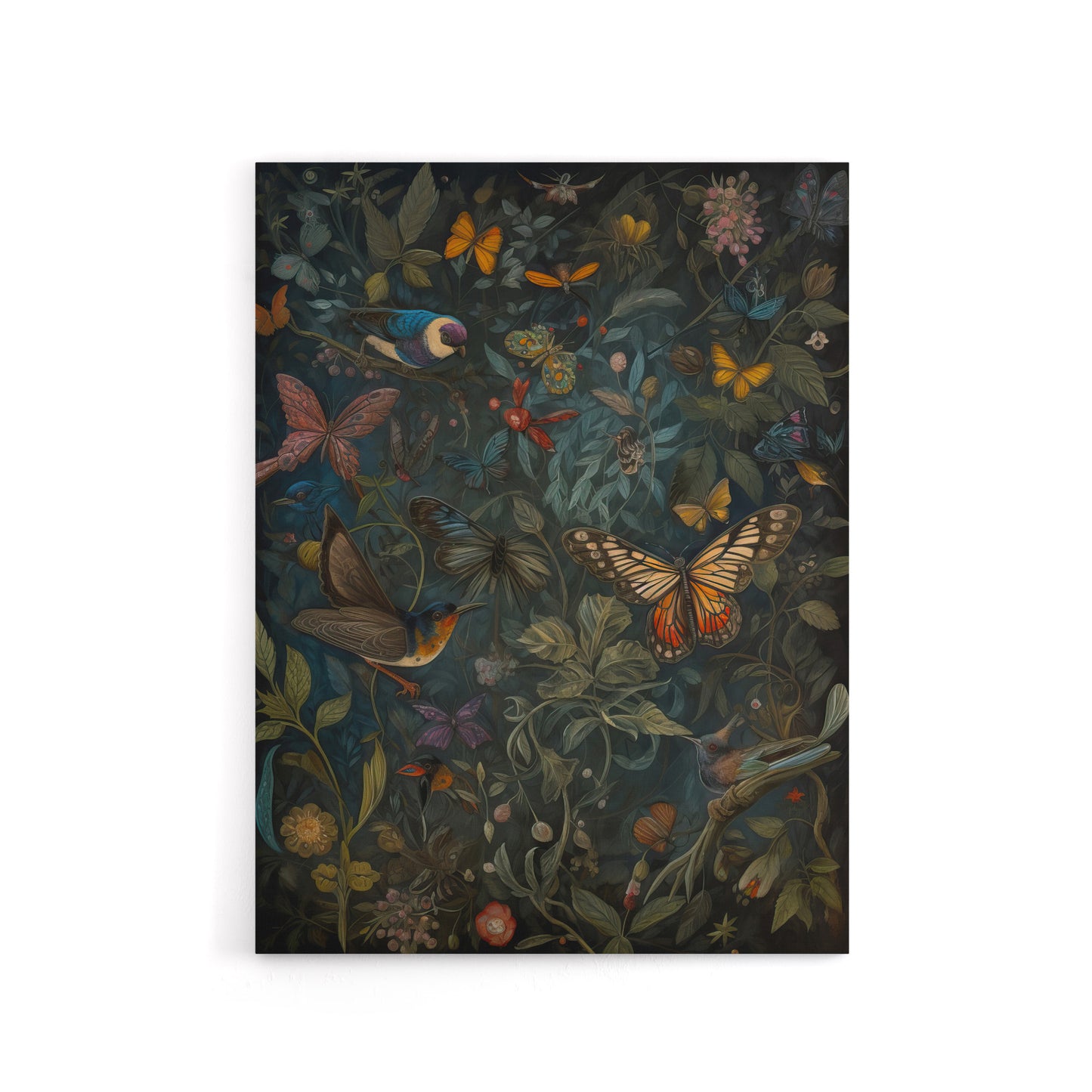 William Morris Style Plants Birds Butterflies Canvas Wall Art Print