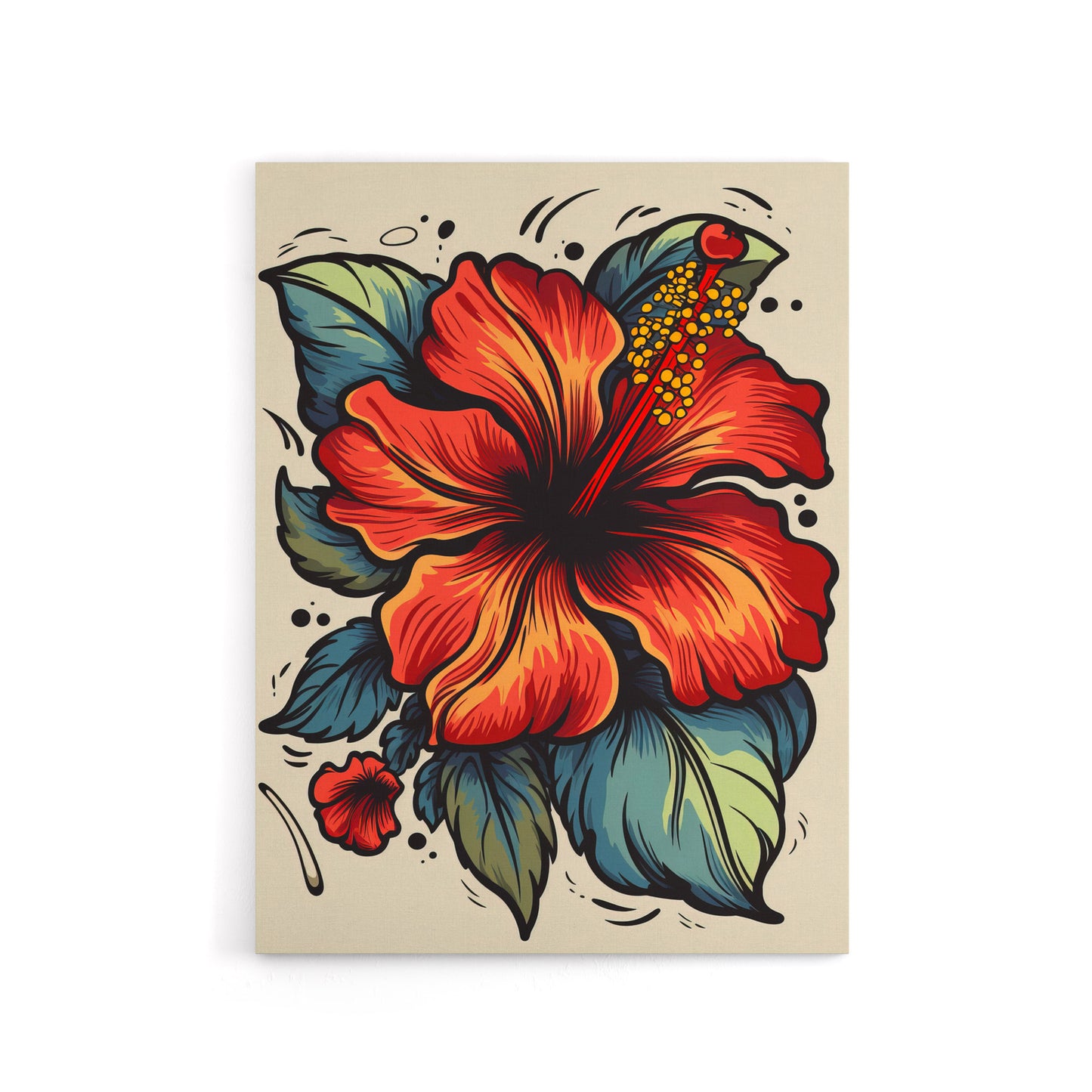 Hibiscus Old School USA Tattoo Design Canvas Wall Art Print