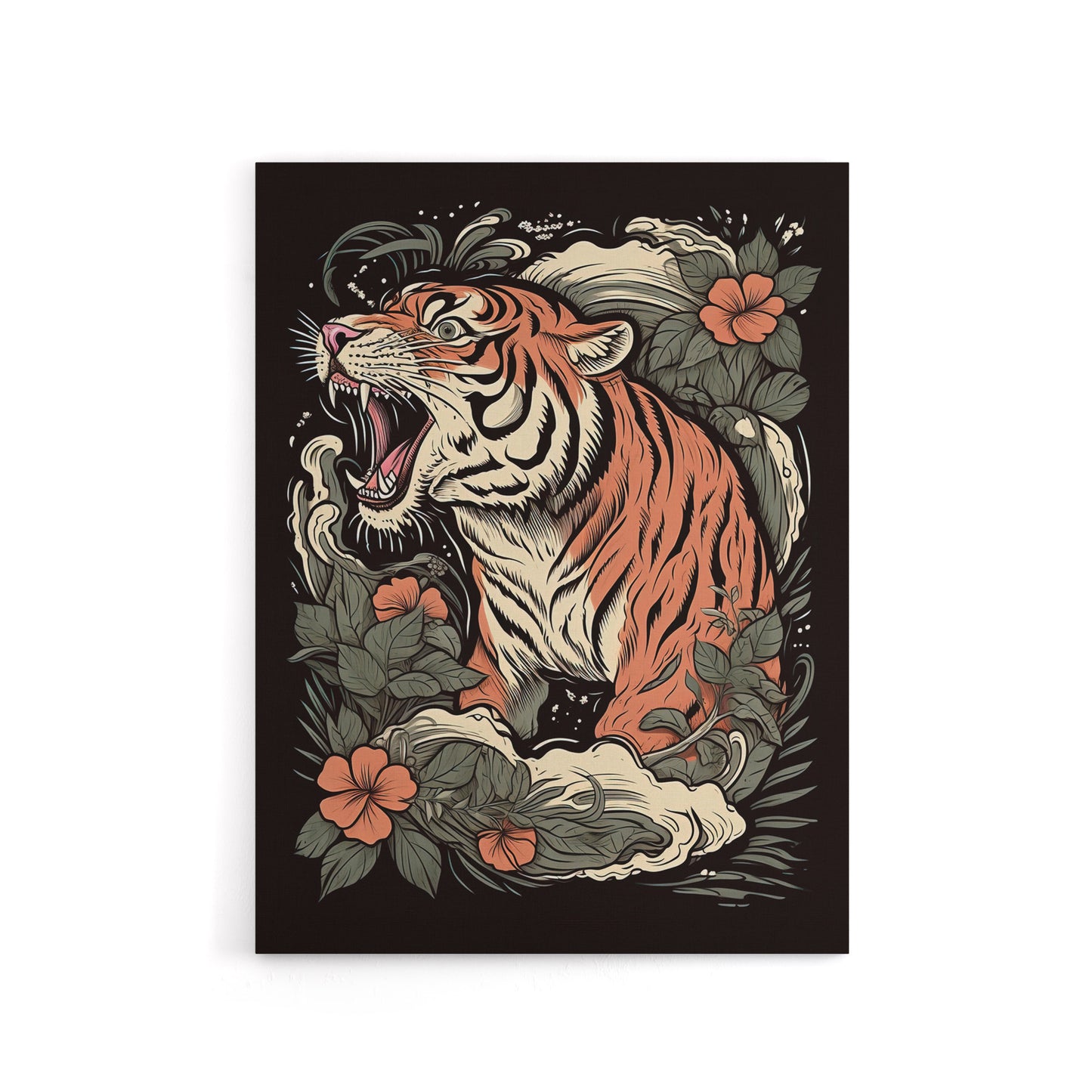Roaring Tiger Old School USA Tattoo Canvas Wall Art Print