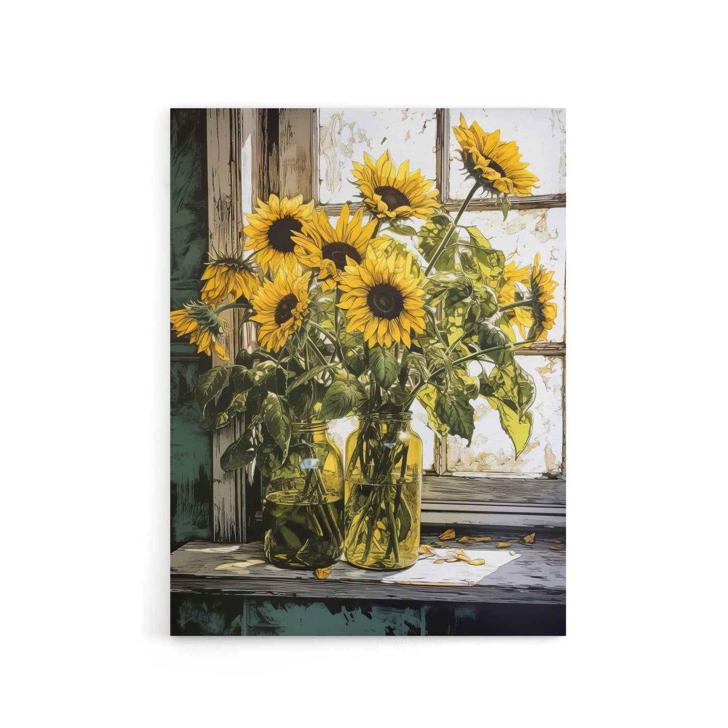 Sunflower Vases Still Life Canvas Wall Art Print