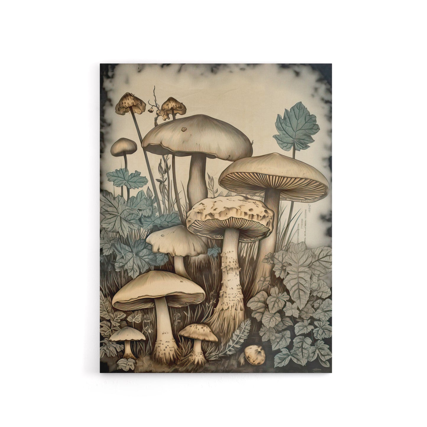 Mushroom Fungi Watercolour Vintage Canvas Wall Art Print