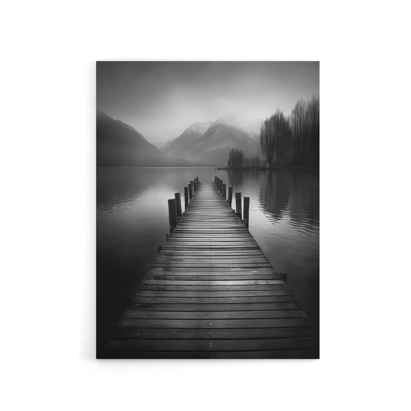 Lake Pier Mountain Landscape Photograph Canvas Wall Art Print
