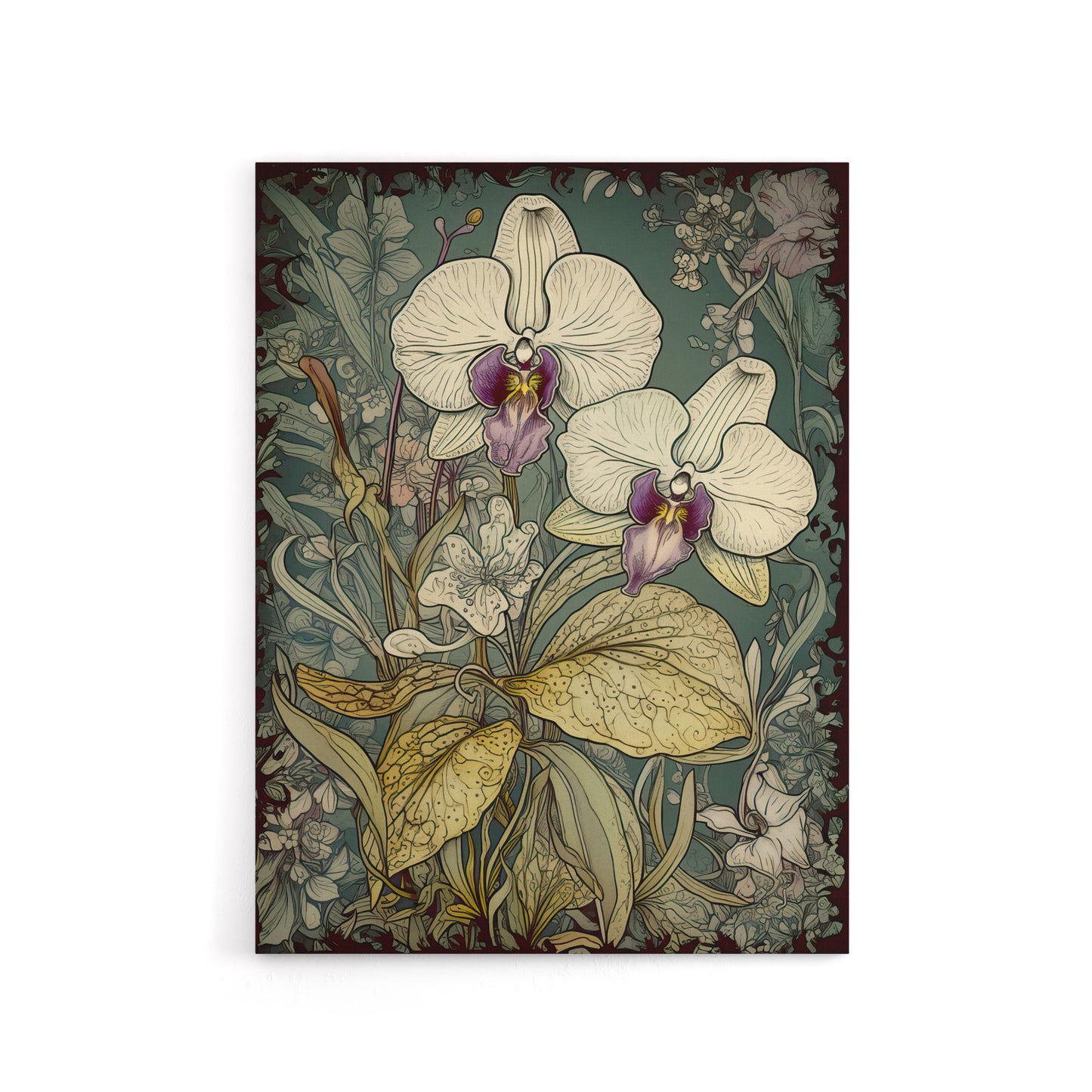 Orchid Flowers Art Nouveau Canvas Wall Art Print