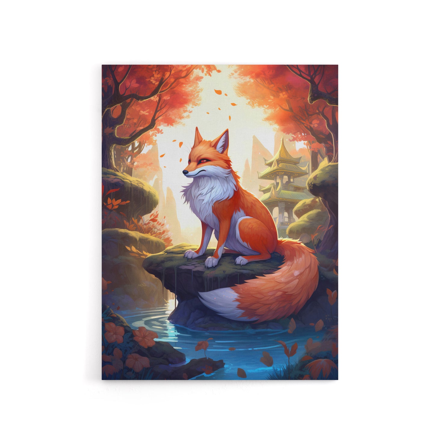 Kitsune Fox in Japanese Temple Forest Canvas Wall Art Print
