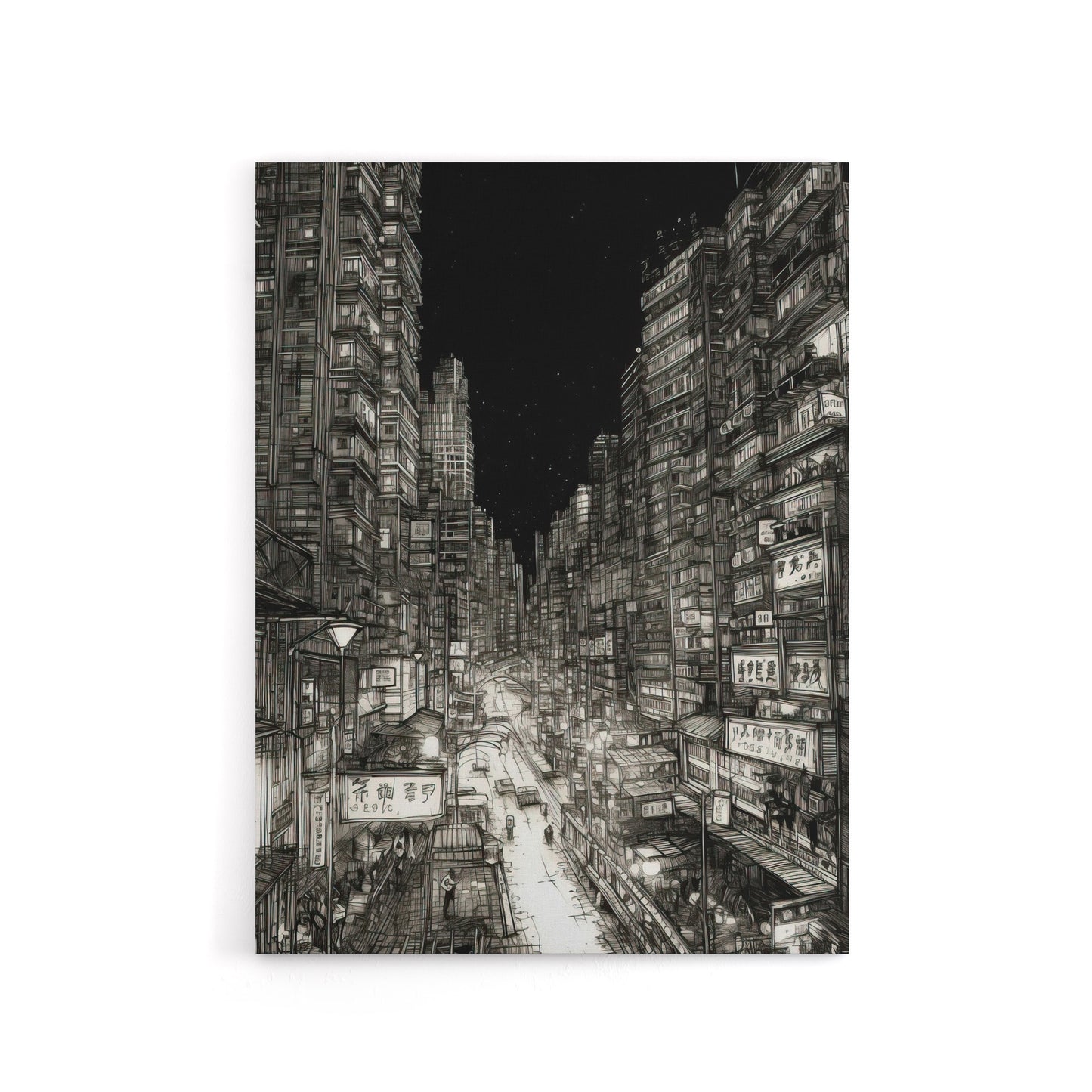Tokyo At Night Japan Cityscape Sketch Canvas Wall Art Print