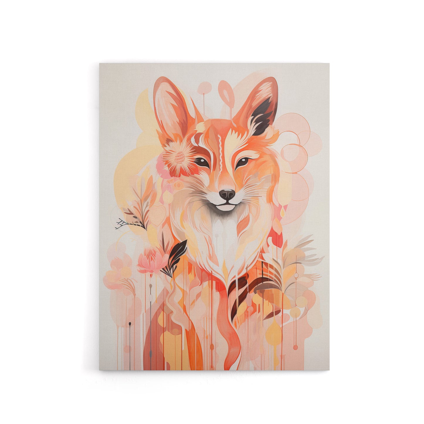 Kitsune Fox Spirit Animal Boho Floral Canvas Wall Art Print