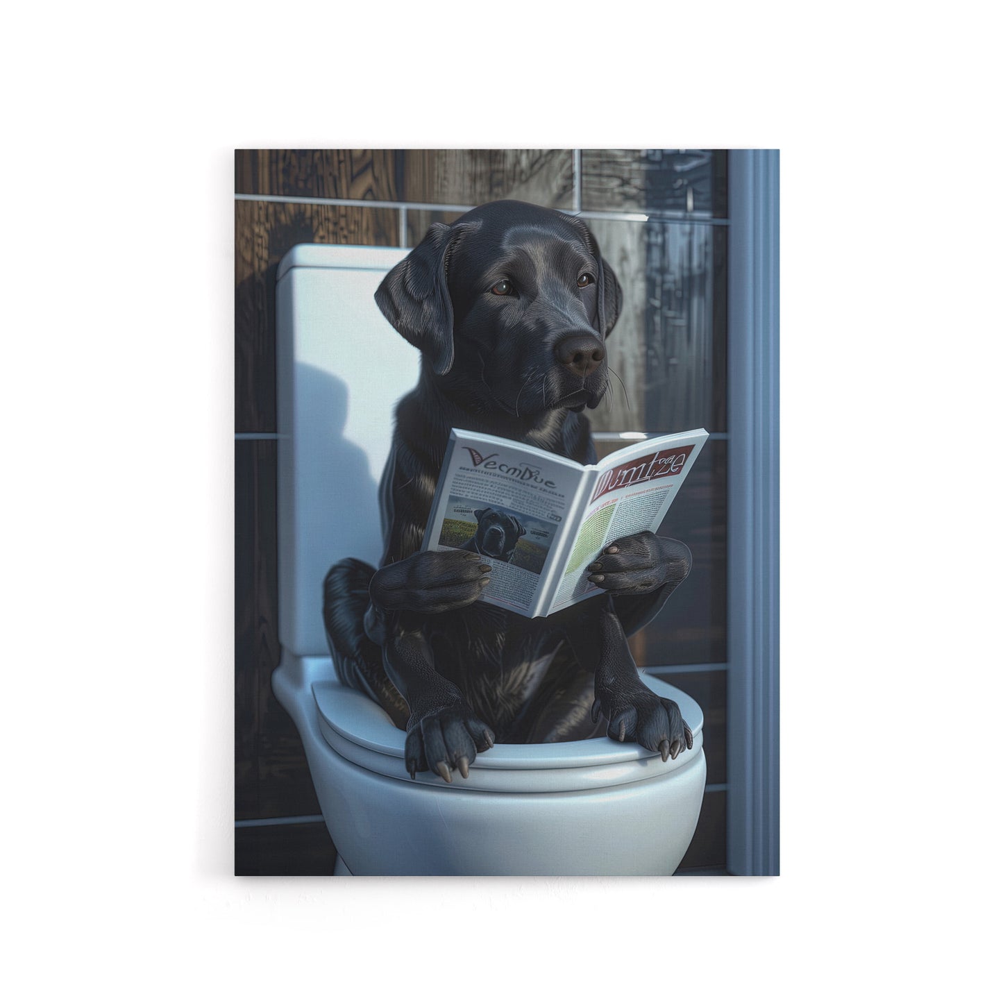 Labrador Dog Reading On Toilet Funny Canvas Wall Art Print