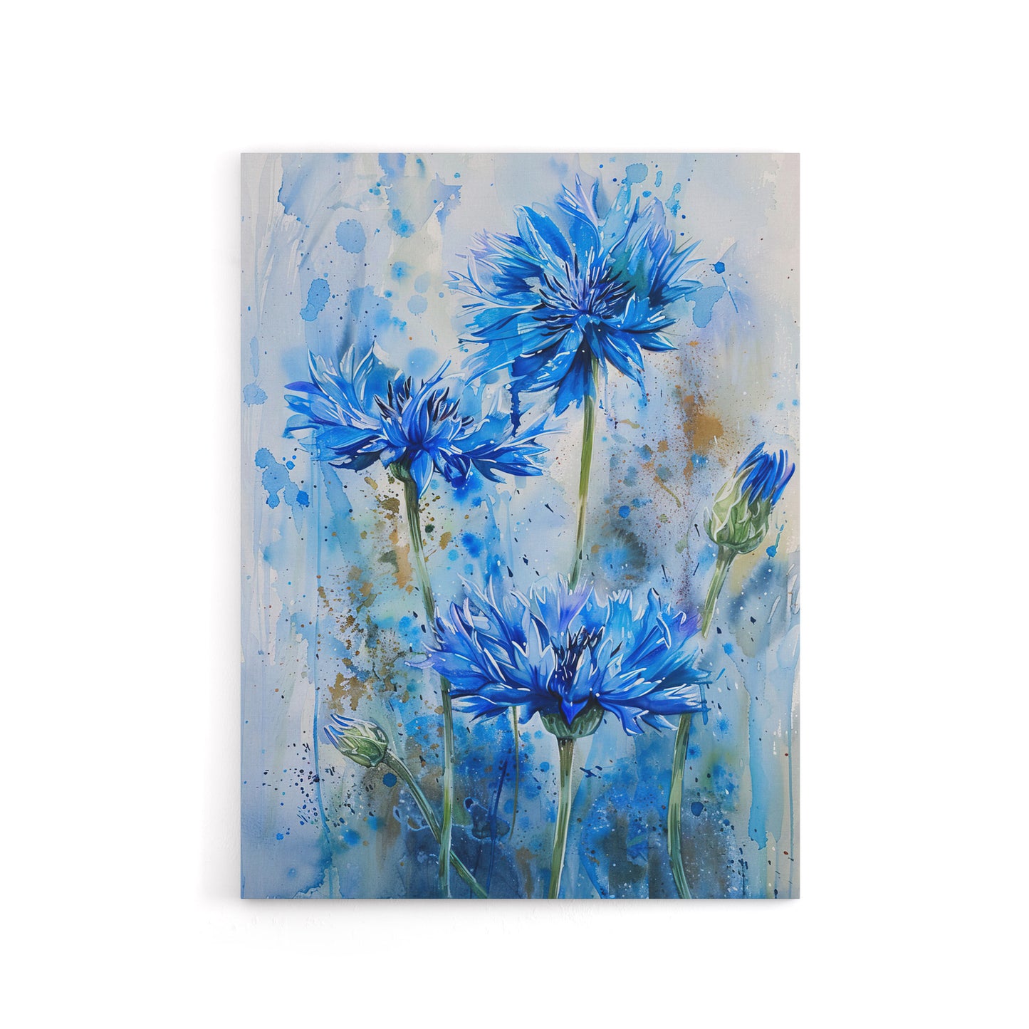 Cornflowers Flower Watercolour Canvas Wall Art Print