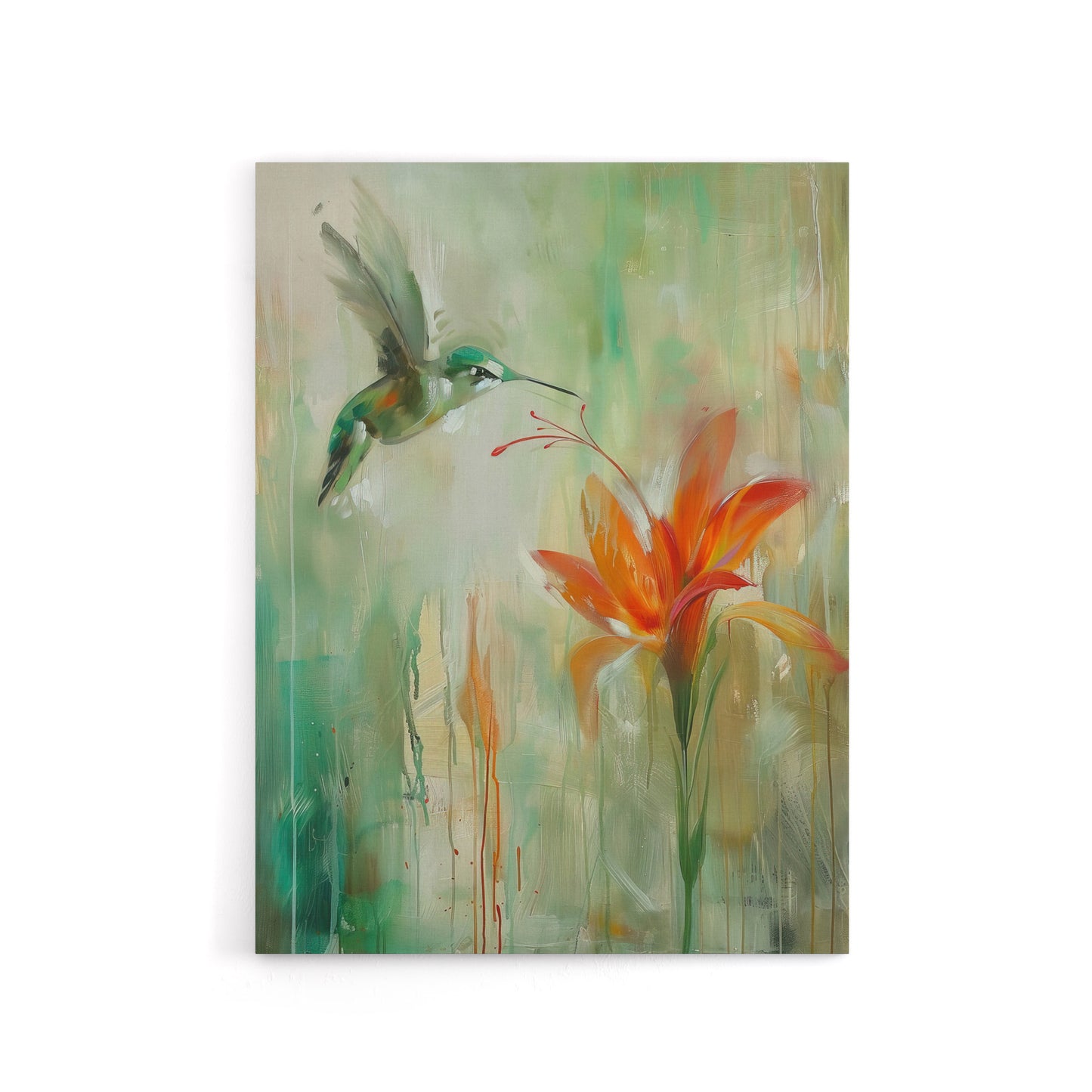 Daylily Flower And Hummingbird Canvas Wall Art Print