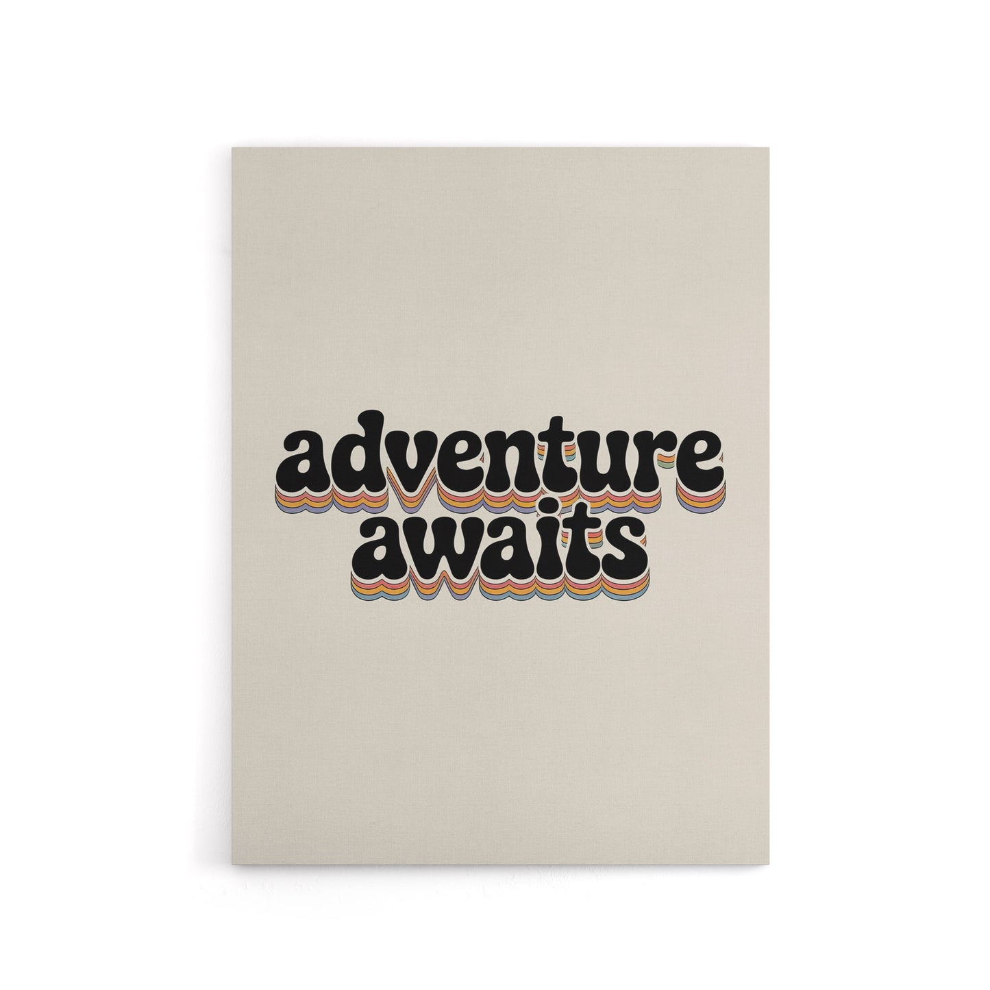 Adventure Awaits Retro Rainbow Font Typography Canvas Wall Art Print